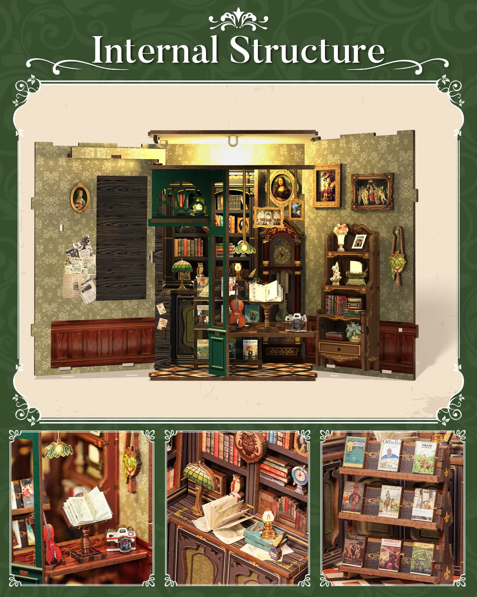 Cutefun Book Nook – 3D-Holzpuzzles für Erwachsene, 139 Teile, DIY-Miniaturhaus-Bausatz, Bücherregal-Dekoration, Nook-Puzzle, Tiny-House-Geschenke für Frauen, Teenager und Buchliebhaber (OWL Bookstore) - Image 5