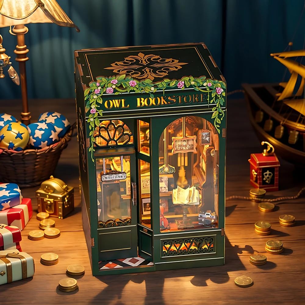 Cutefun Book Nook – 3D-Holzpuzzles für Erwachsene, 139 Teile, DIY-Miniaturhaus-Bausatz, Bücherregal-Dekoration, Nook-Puzzle, Tiny-House-Geschenke für Frauen, Teenager und Buchliebhaber (OWL Bookstore) - Image 6