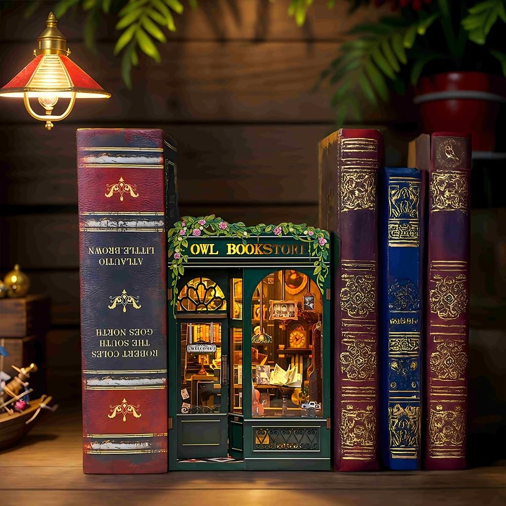 Cutefun Book Nook – 3D-Holzpuzzles für Erwachsene, 139 Teile, DIY-Miniaturhaus-Bausatz, Bücherregal-Dekoration, Nook-Puzzle, Tiny-House-Geschenke für Frauen, Teenager und Buchliebhaber (OWL Bookstore) - Image 8