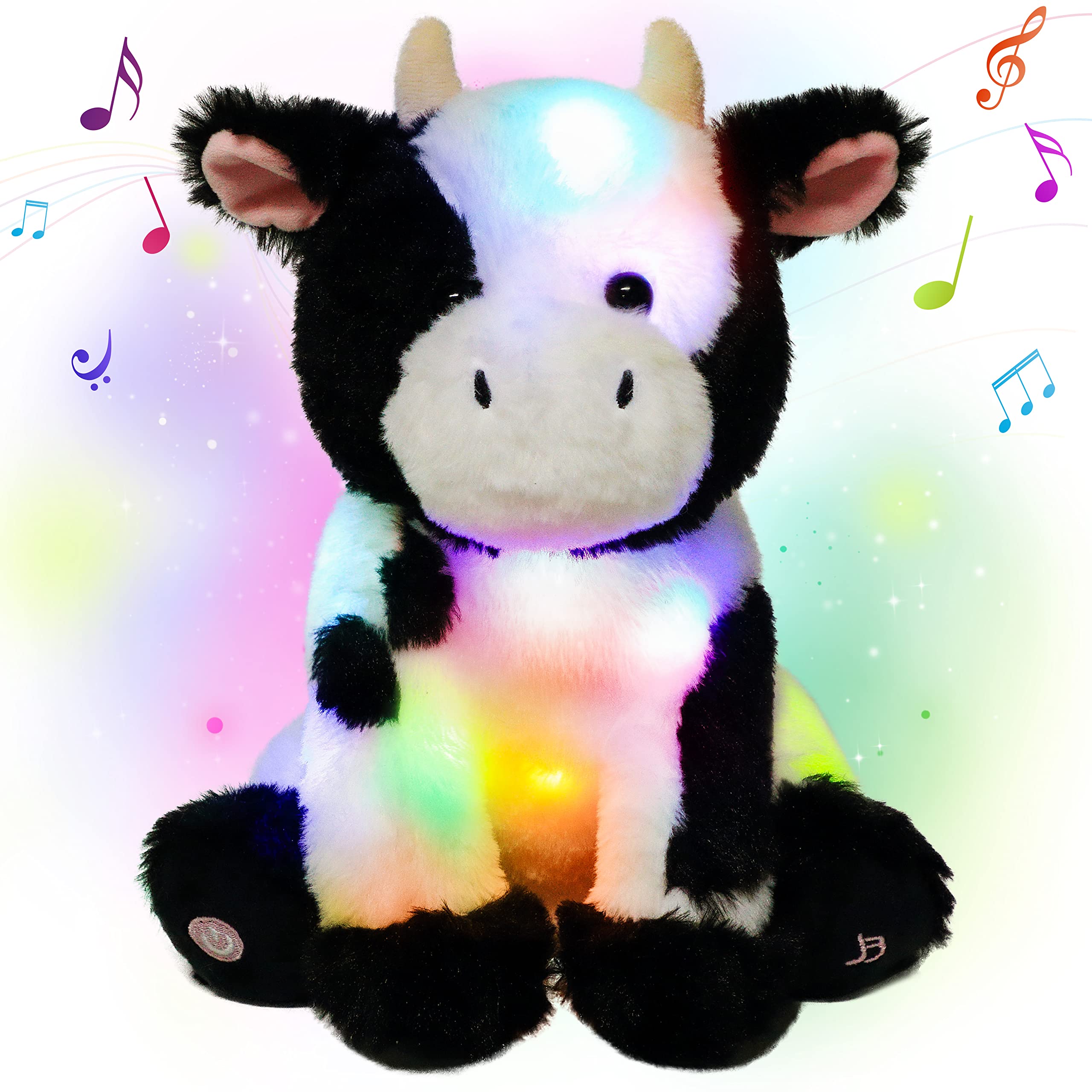 Cuteoy Kuh LED Musikalische Plüschtier Licht nach Oben Singen Plüsch Einstellbare Lautstärke Lullaby Plüschies Geburtstag Weihnachten Spielzeug Geschenke für Kinder Kleinkind Mädchen, 13“