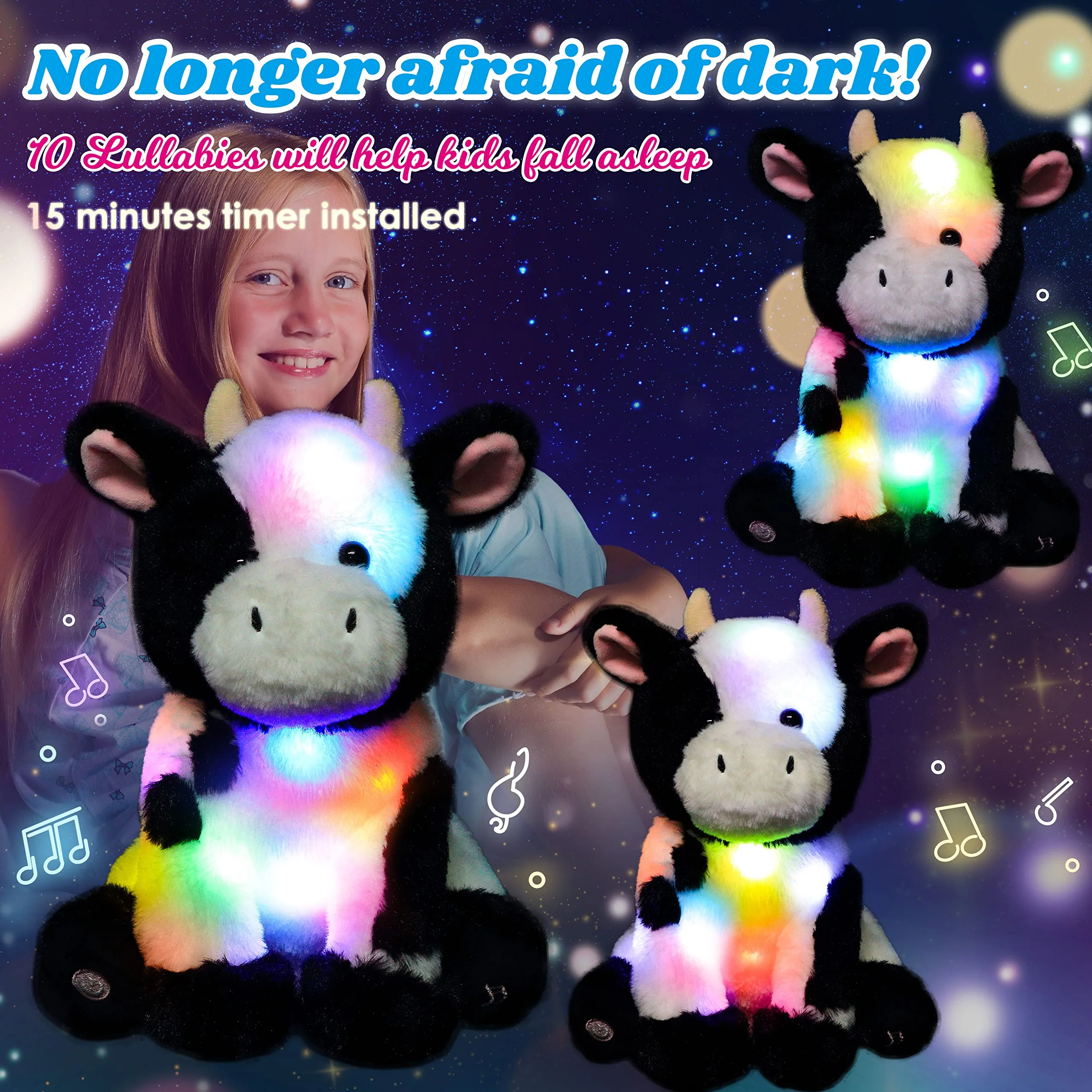 Cuteoy Kuh LED Musikalische Plüschtier Licht nach Oben Singen Plüsch Einstellbare Lautstärke Lullaby Plüschies Geburtstag Weihnachten Spielzeug Geschenke für Kinder Kleinkind Mädchen, 13“ - Image 2
