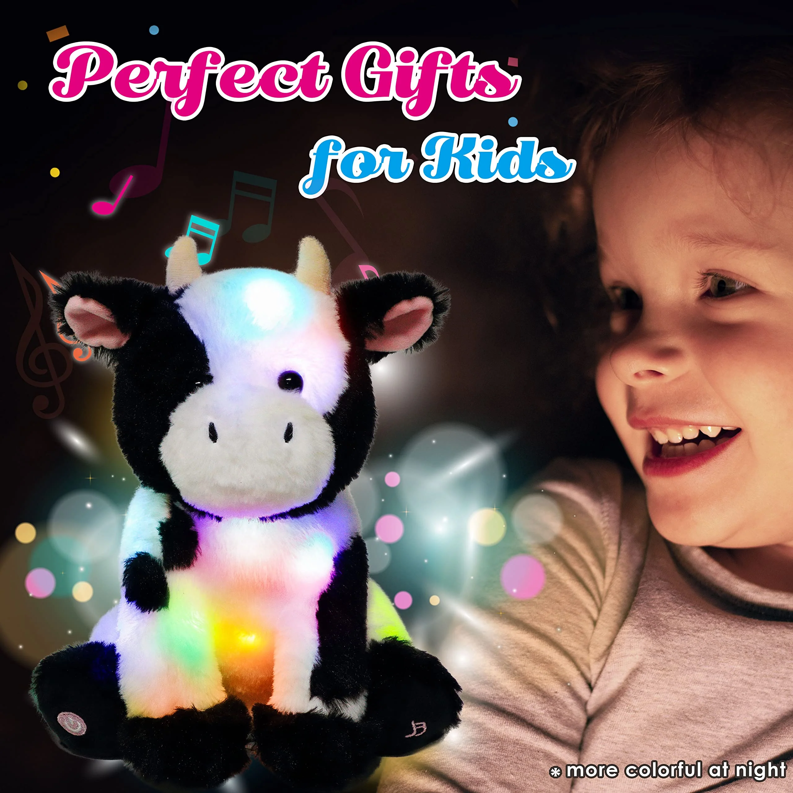 Cuteoy Kuh LED Musikalische Plüschtier Licht nach Oben Singen Plüsch Einstellbare Lautstärke Lullaby Plüschies Geburtstag Weihnachten Spielzeug Geschenke für Kinder Kleinkind Mädchen, 13“ - Image 3