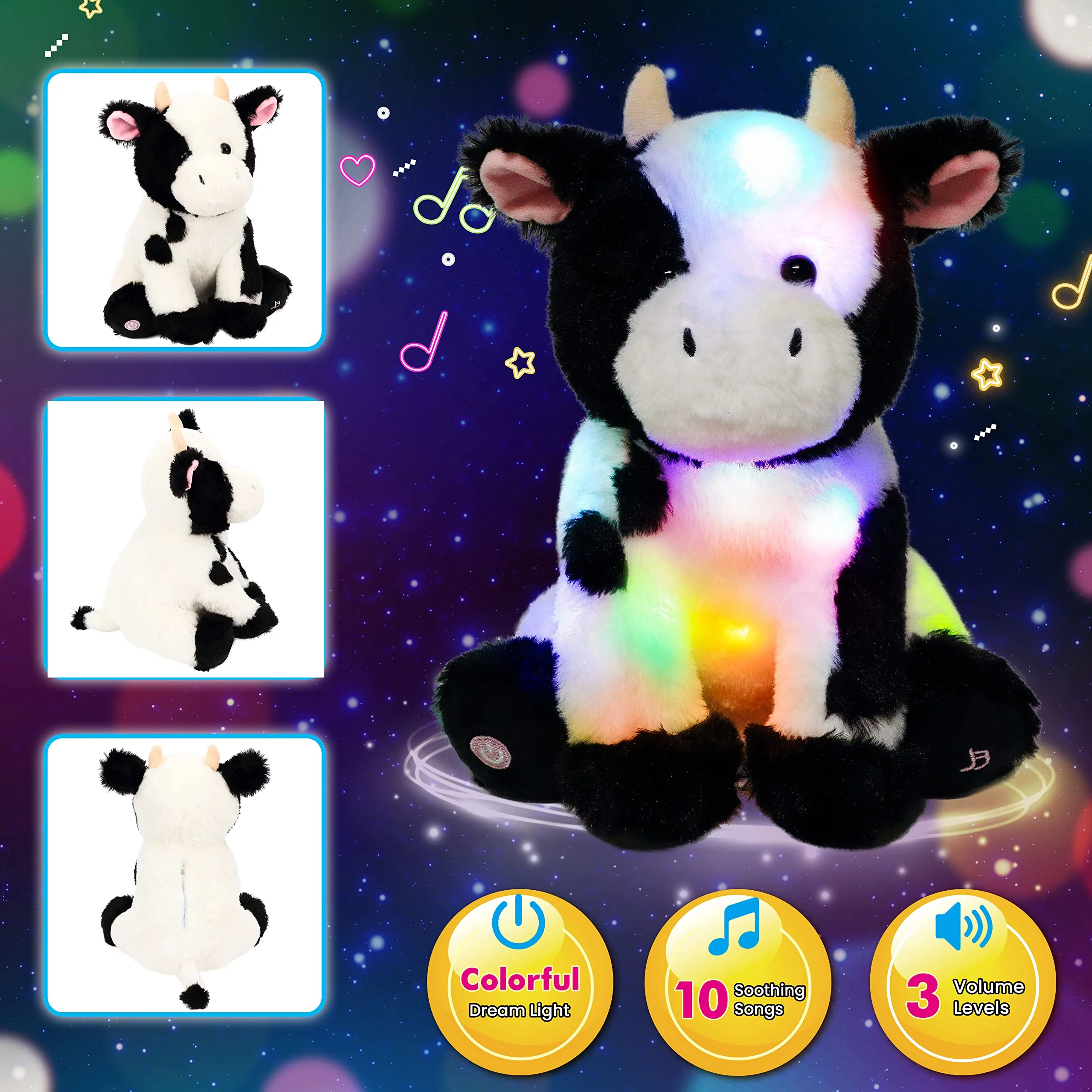 Cuteoy Kuh LED Musikalische Plüschtier Licht nach Oben Singen Plüsch Einstellbare Lautstärke Lullaby Plüschies Geburtstag Weihnachten Spielzeug Geschenke für Kinder Kleinkind Mädchen, 13“ - Image 4