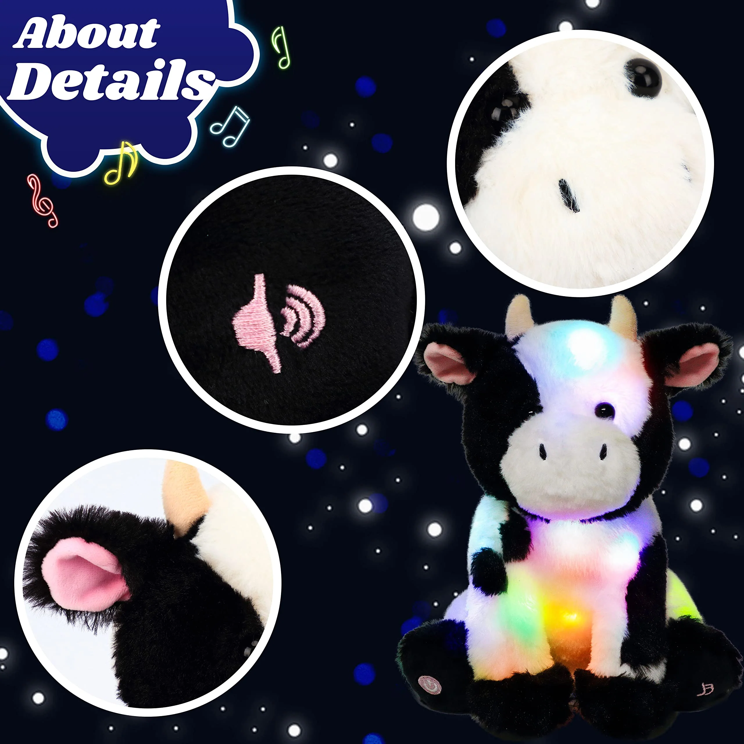 Cuteoy Kuh LED Musikalische Plüschtier Licht nach Oben Singen Plüsch Einstellbare Lautstärke Lullaby Plüschies Geburtstag Weihnachten Spielzeug Geschenke für Kinder Kleinkind Mädchen, 13“ - Image 5