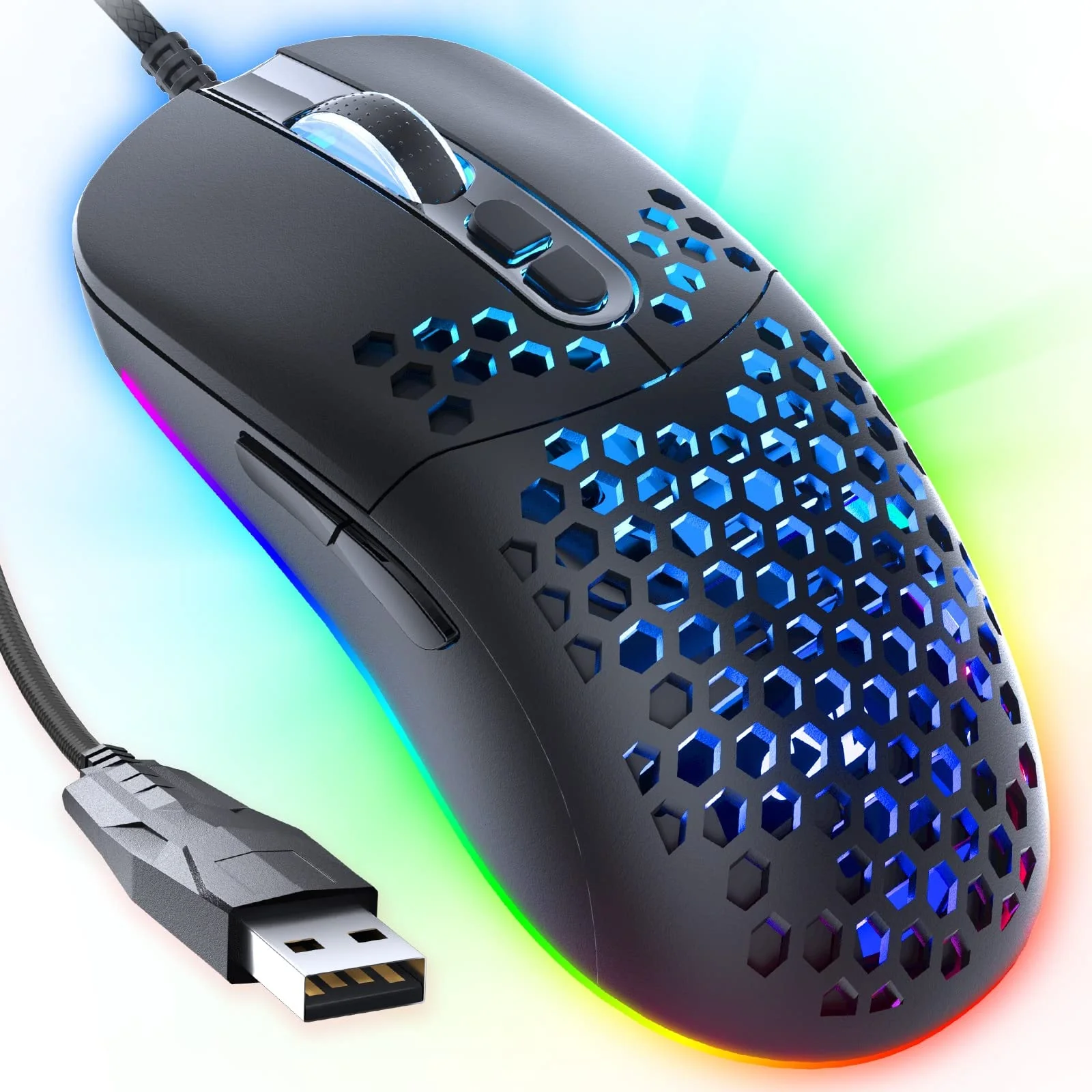 CYD C306 kabelgebundene RGB Gaming Mouse, USB 3.0-Maus mit seitlichen Tasten, Gaming Mouse mit ergonomischem Design, programmierbarer Gaming Maus, Snap-Change-Tracking & Shootout-Gaming Maus-DPI 7200 - Image 2