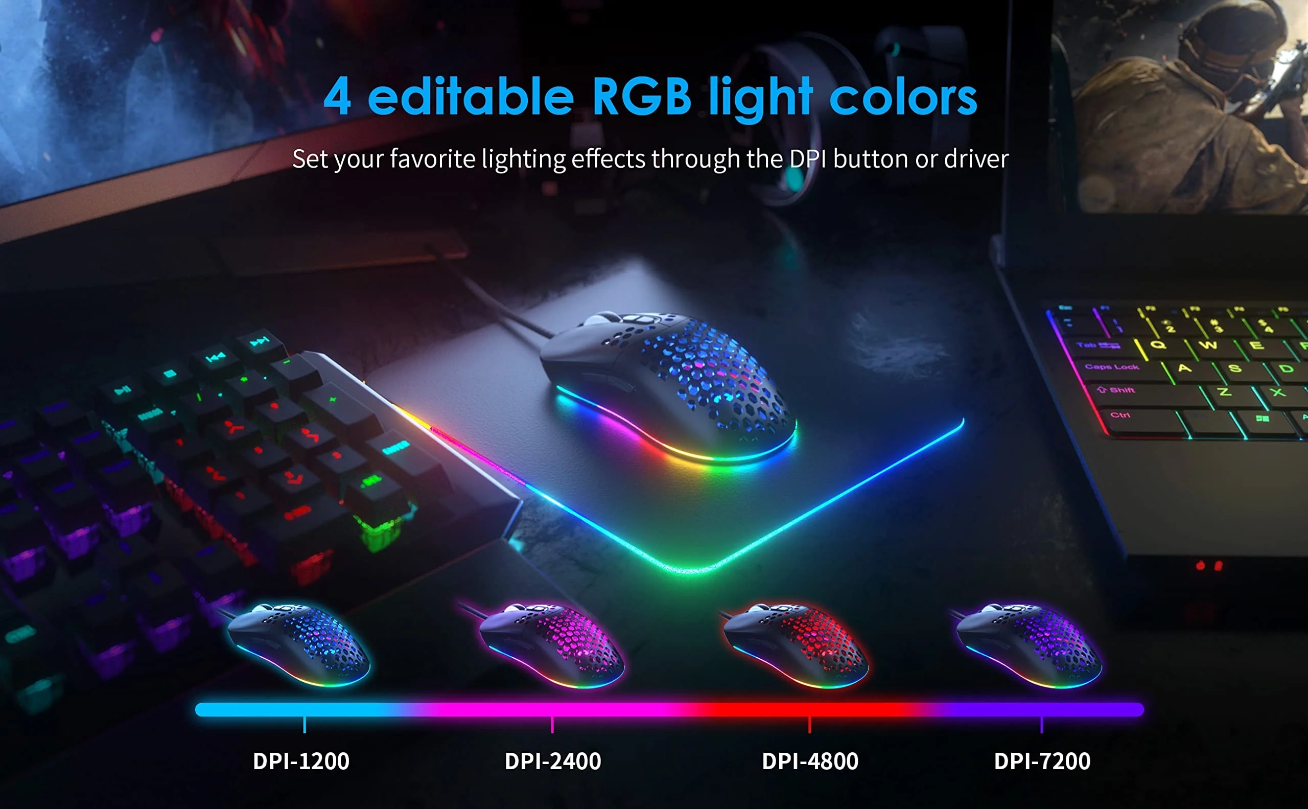CYD C306 kabelgebundene RGB Gaming Mouse, USB 3.0-Maus mit seitlichen Tasten, Gaming Mouse mit ergonomischem Design, programmierbarer Gaming Maus, Snap-Change-Tracking & Shootout-Gaming Maus-DPI 7200 - Image 3
