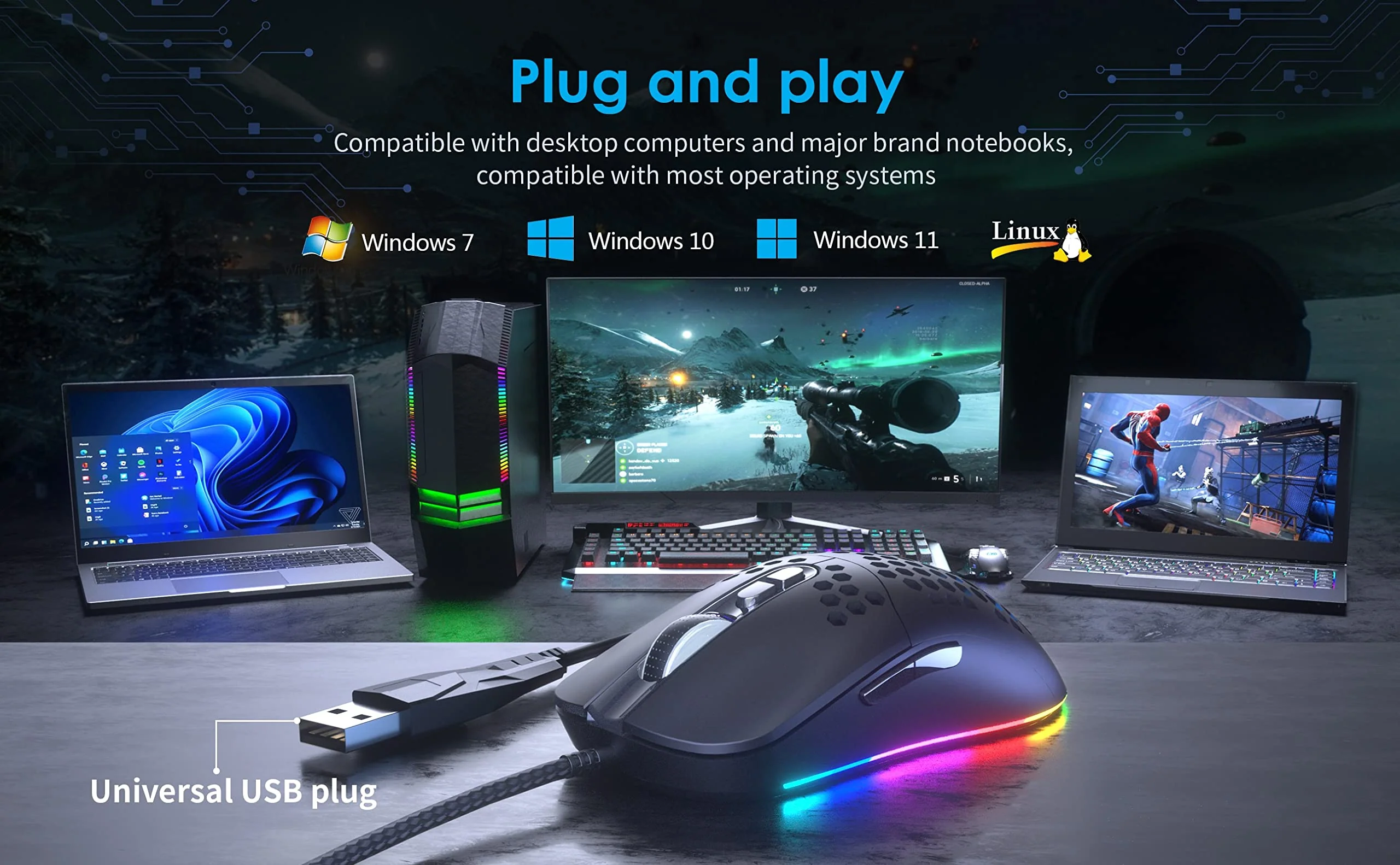 CYD C306 kabelgebundene RGB Gaming Mouse, USB 3.0-Maus mit seitlichen Tasten, Gaming Mouse mit ergonomischem Design, programmierbarer Gaming Maus, Snap-Change-Tracking & Shootout-Gaming Maus-DPI 7200 - Image 4