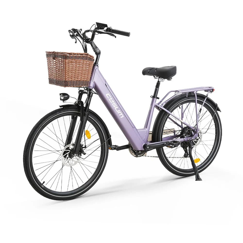 cysum X-City 26 Zoll Elektrofahrrad für Erwachsene, City E-Bike für Damen, abnehmbarer 48 V 10,4 Ah Akku, 25 km/h 80 km Reichweite, Urban Commuter E-Bike (Violett) - Image 9