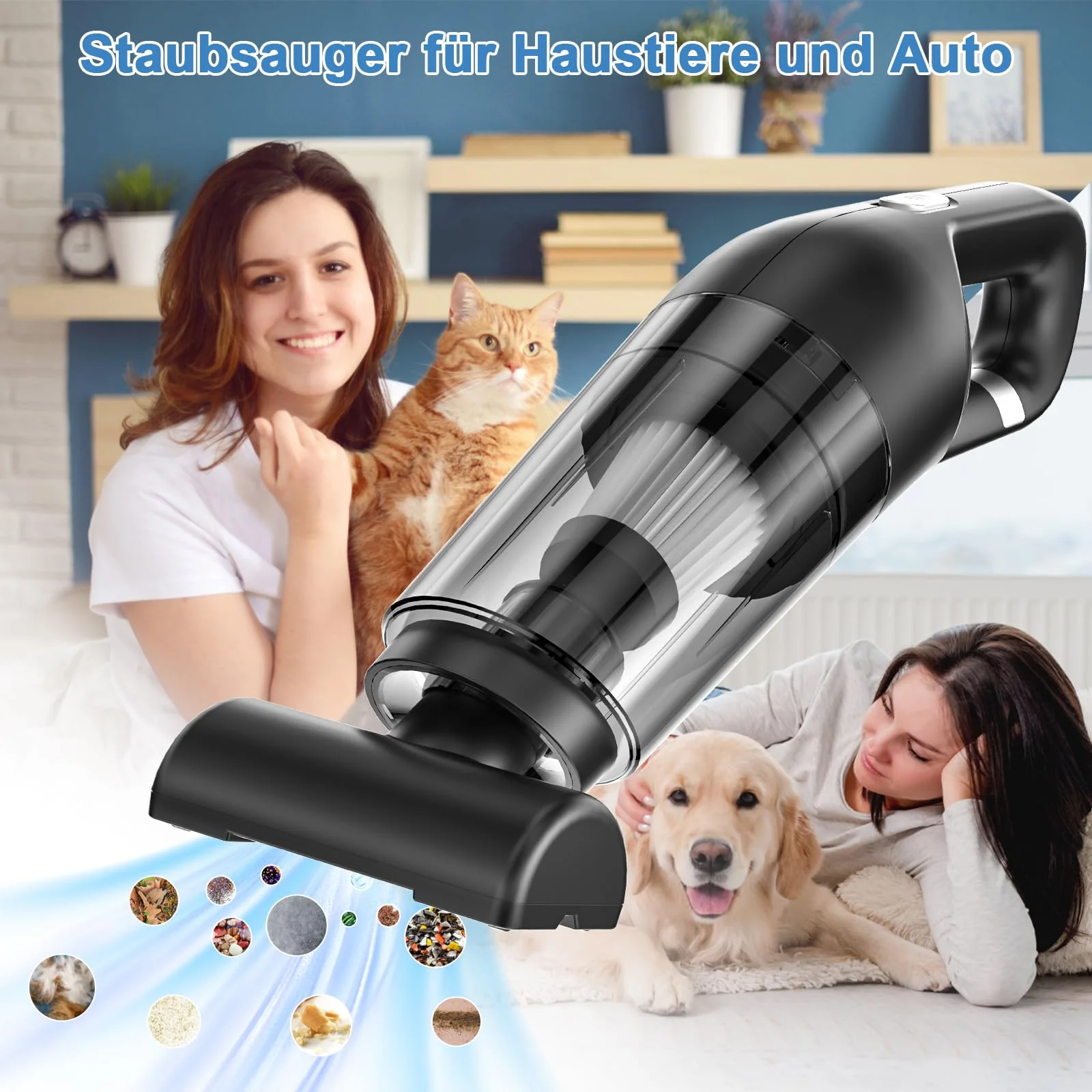 Czemo Handstaubsauger Akku 9000Pa Autostaubsauger Stark Staubsauger Kabellos Tragbarer Handsauger USB Auto Staubsauger Ohne Kabel für Auto Zuhause Tierhaare (Schwarz) - Image 5