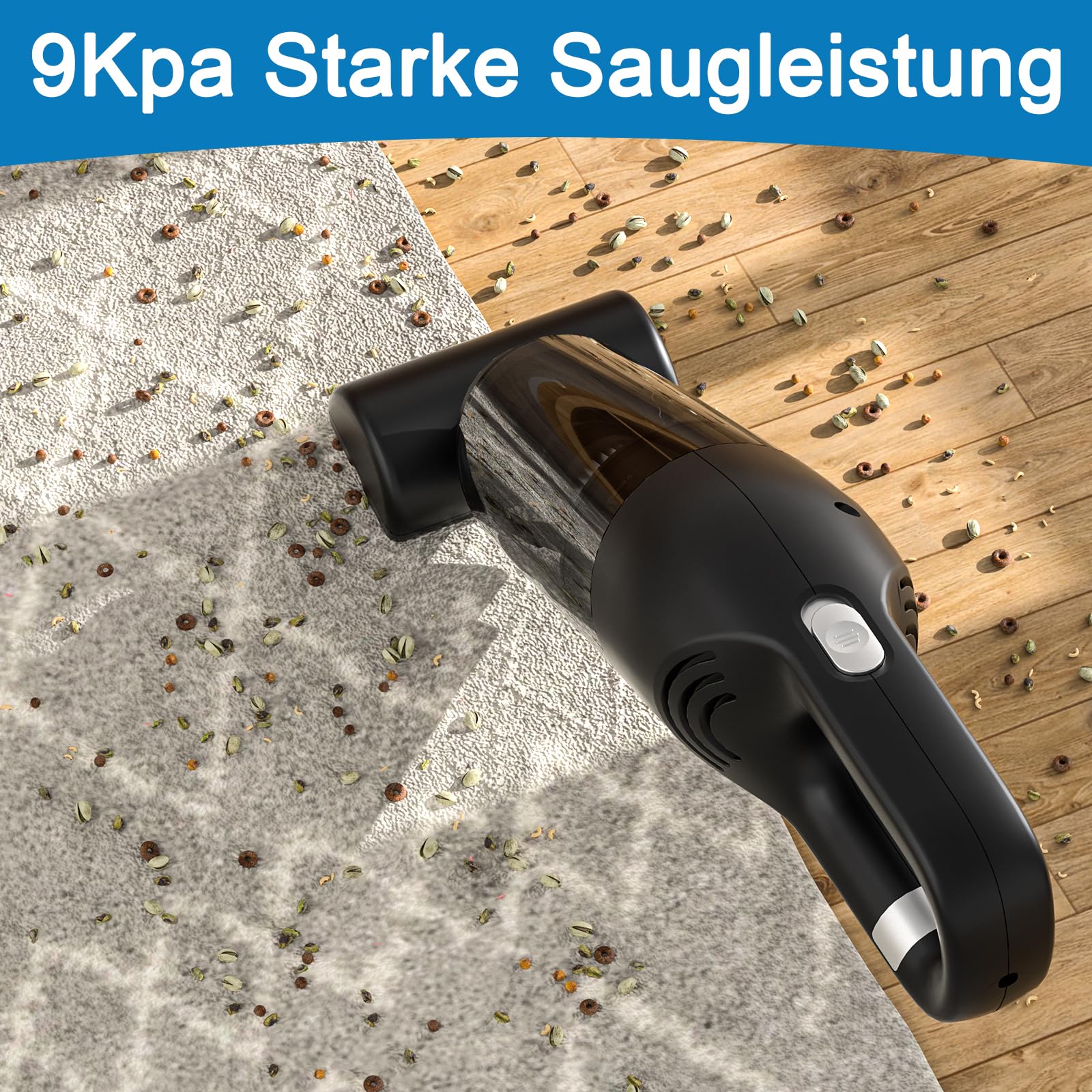 Czemo Handstaubsauger Akku 9000Pa Autostaubsauger Stark Staubsauger Kabellos Tragbarer Handsauger USB Auto Staubsauger Ohne Kabel für Auto Zuhause Tierhaare (Schwarz) - Image 6