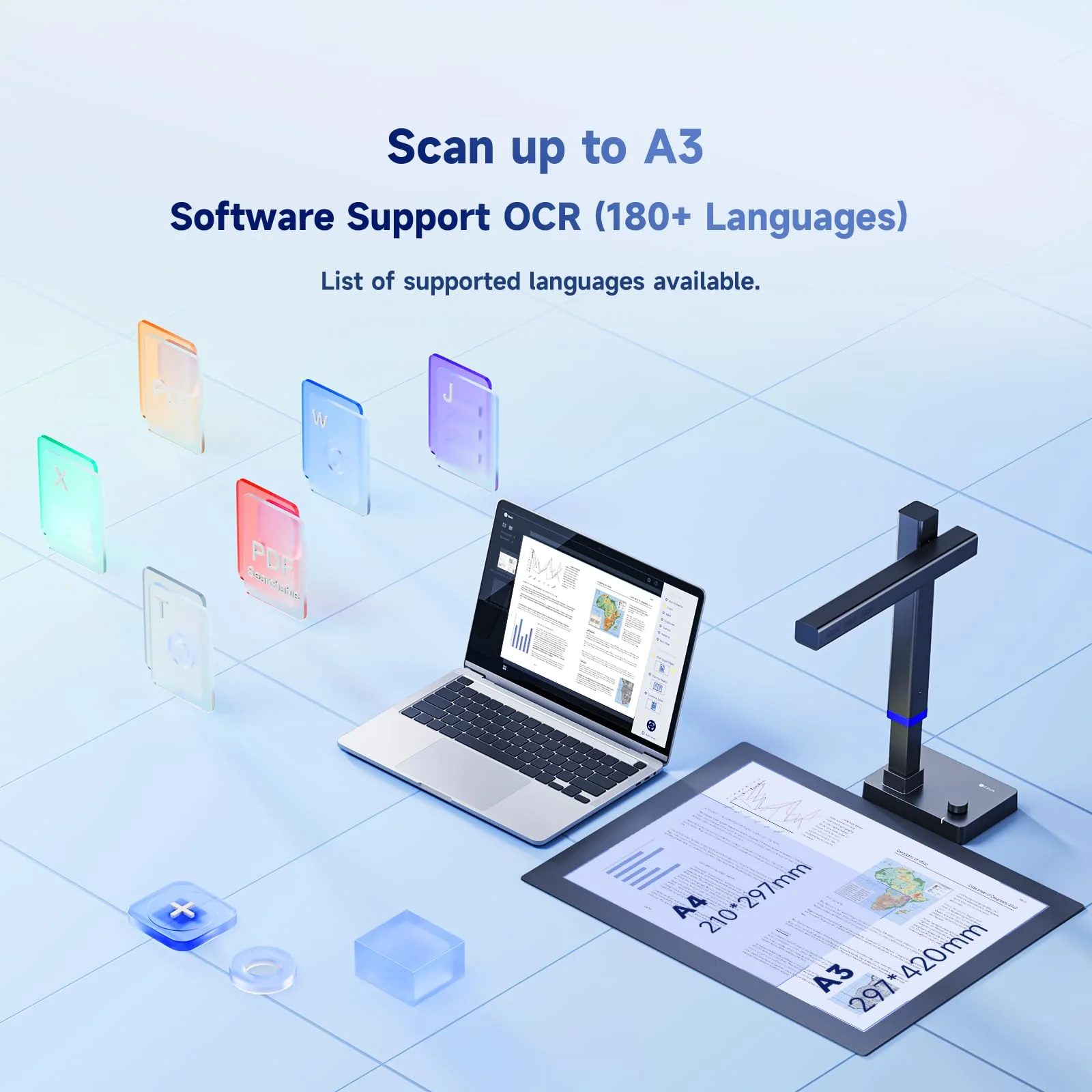 CZUR Shine Ultra A3 Scanner, tragbarer Dokumentenscanner, Faltbare Buchscanner, Dokumentenkamera Visualizer mit OCR 180+ Sprache, Stufenlos LED, Schnell-Scanner für Windows & macOS (13 MP) - Image 8