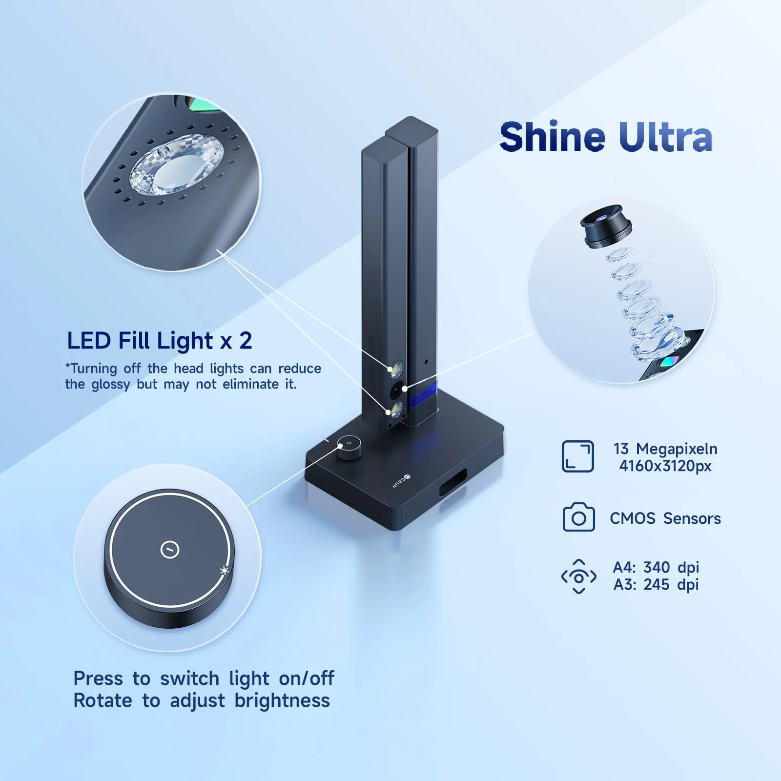 CZUR Shine Ultra A3 Scanner, tragbarer Dokumentenscanner, Faltbare Buchscanner, Dokumentenkamera Visualizer mit OCR 180+ Sprache, Stufenlos LED, Schnell-Scanner für Windows & macOS (13 MP) - Image 9