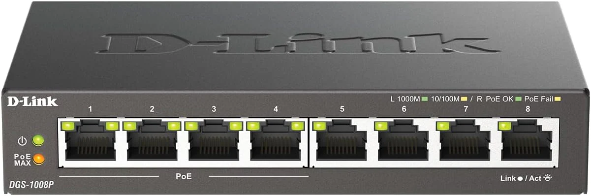 D-Link DGS-1008P, 8-Port Unmanaged PoE+ Gigabit Switch (8 Anschlüsse mit 10/100/1000 Mbit/s, 4 davon mit PoE-Unterstützung, 60W PoE Kapazität, Plug & Play, lüfterlos, Metallgehäuse) - Image 6