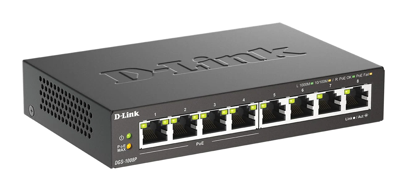 D-Link DGS-1008P, 8-Port Unmanaged PoE+ Gigabit Switch (8 Anschlüsse mit 10/100/1000 Mbit/s, 4 davon mit PoE-Unterstützung, 60W PoE Kapazität, Plug & Play, lüfterlos, Metallgehäuse) - Image 8