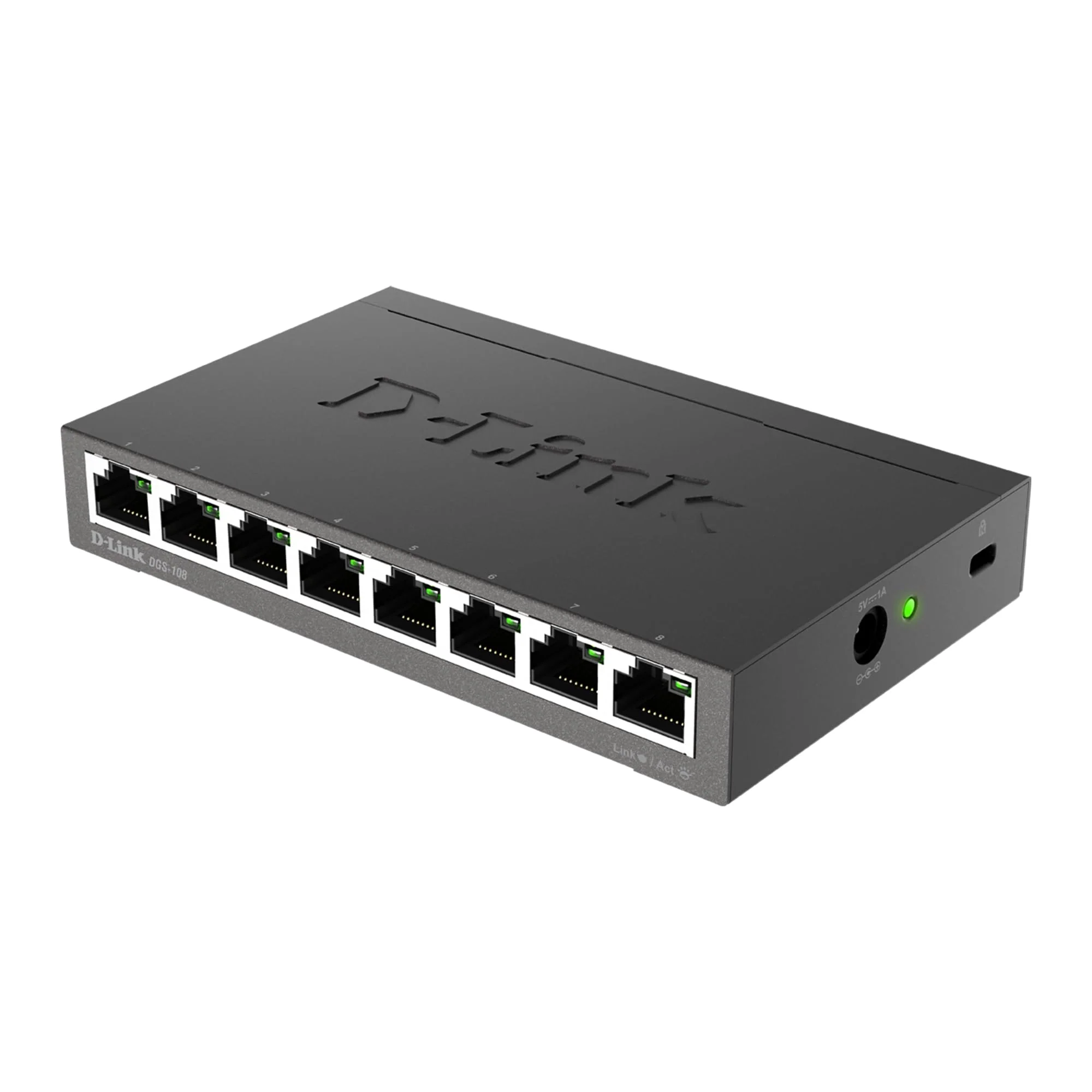 D-Link DGS-108 8-Port Layer2 Gigabit Switch (bis zu 2000 Mbit/s Datenübertragung pro Port, Non-Blocking-Architektur, lüfterlos, Metallgehäuse) schwarz - Image 4