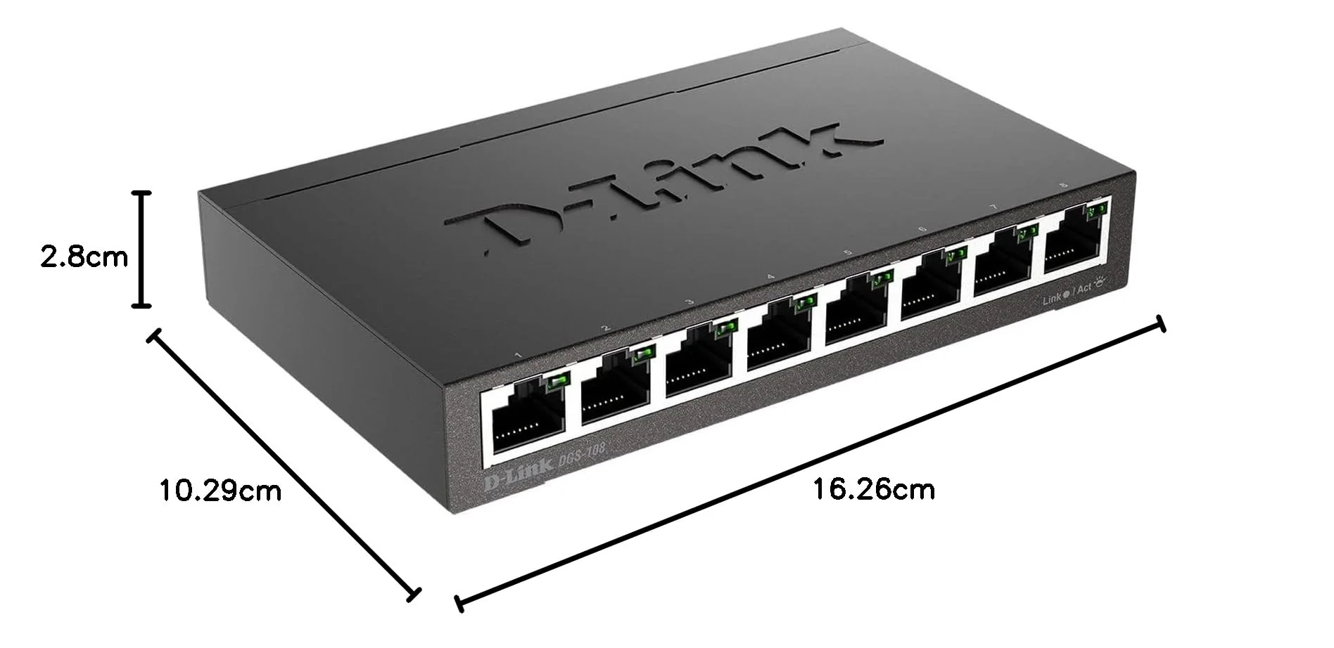 D-Link DGS-108 8-Port Layer2 Gigabit Switch (bis zu 2000 Mbit/s Datenübertragung pro Port, Non-Blocking-Architektur, lüfterlos, Metallgehäuse) schwarz - Image 6
