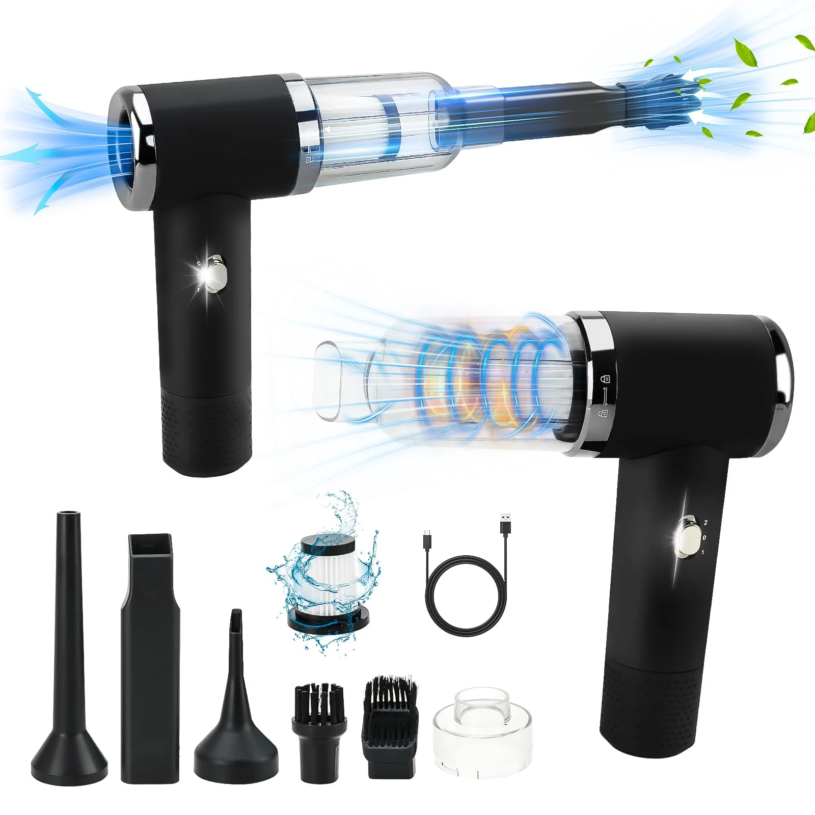 D-Lumina Handstaubsauger,15000PA kabelloser Handstaubsauger Akku mit USB-C Schnellladung,Auto Staubsauger Stark Waschbar mit HEPA-Filter,Hand Vacuum Cleaner für Auto/Haus/Haustiere