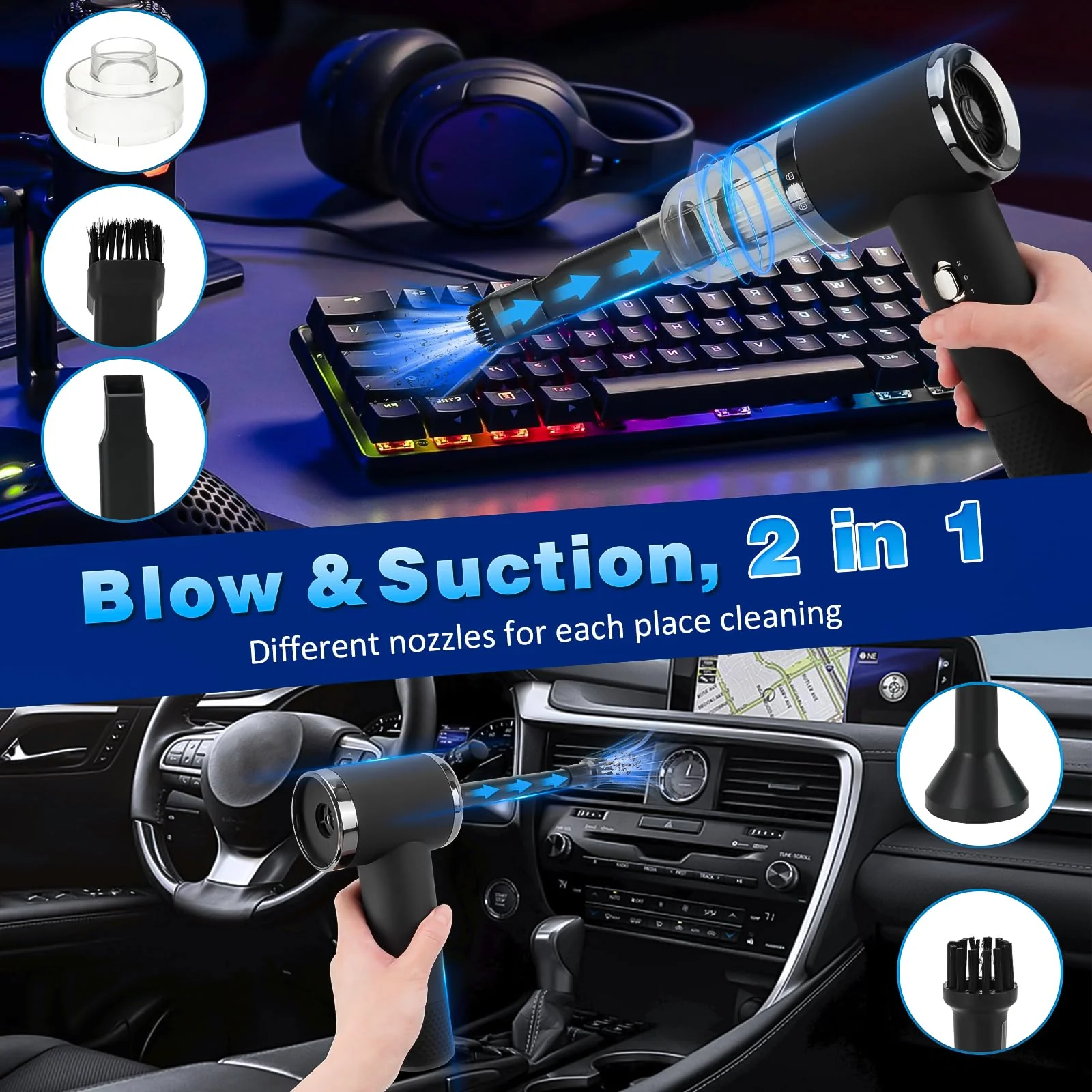 D-Lumina Handstaubsauger,15000PA kabelloser Handstaubsauger Akku mit USB-C Schnellladung,Auto Staubsauger Stark Waschbar mit HEPA-Filter,Hand Vacuum Cleaner für Auto/Haus/Haustiere - Image 4