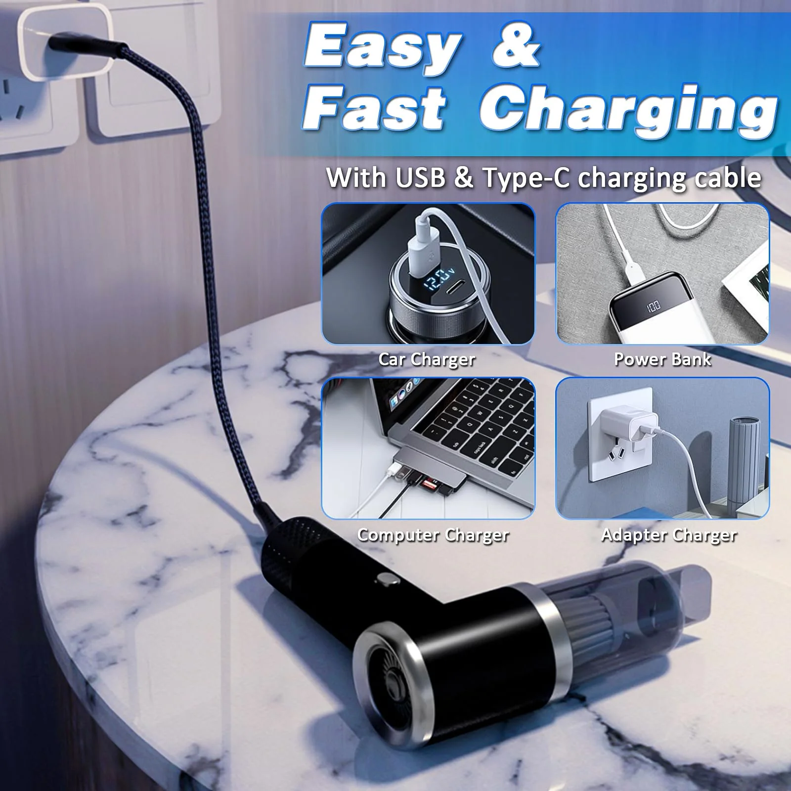 D-Lumina Handstaubsauger,15000PA kabelloser Handstaubsauger Akku mit USB-C Schnellladung,Auto Staubsauger Stark Waschbar mit HEPA-Filter,Hand Vacuum Cleaner für Auto/Haus/Haustiere - Image 6