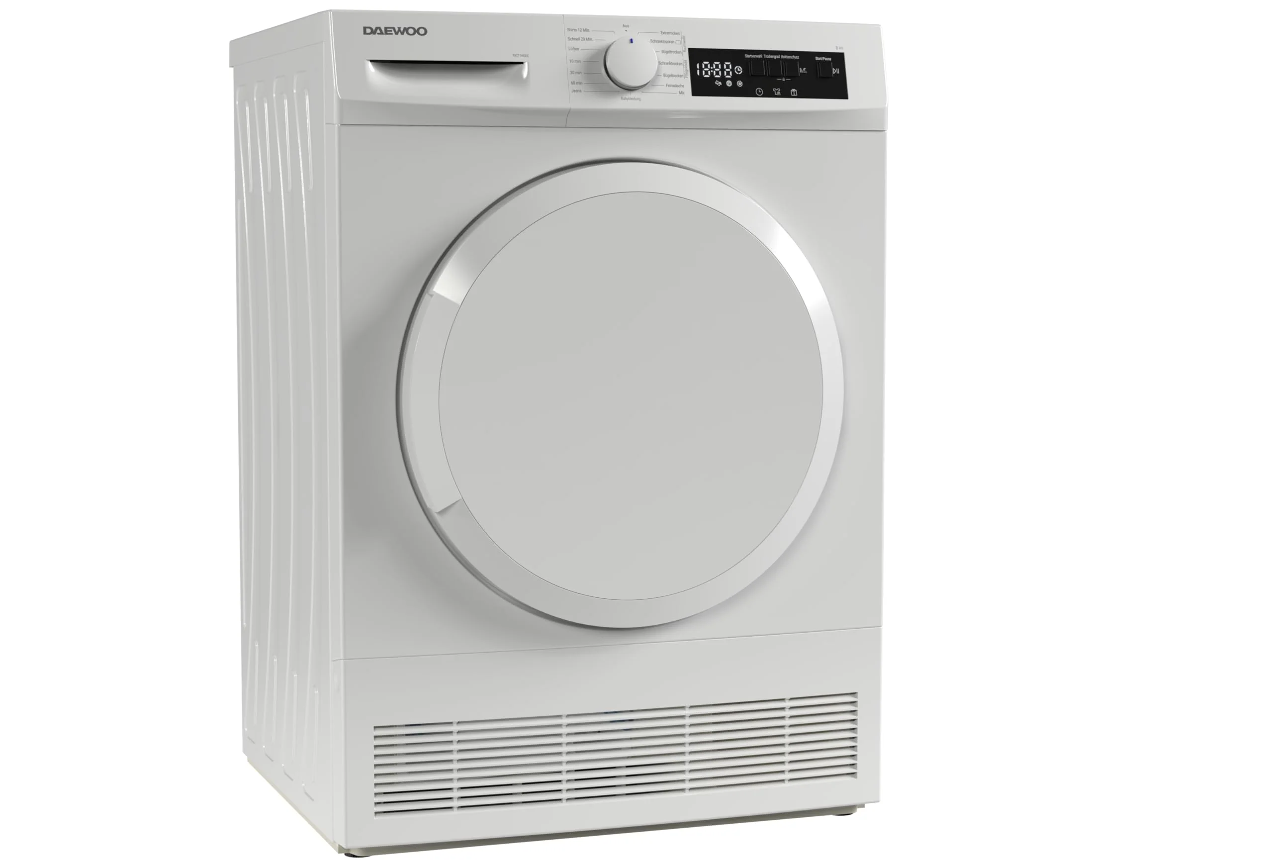 Daewoo T8CT1W0DE Kondenstrockner Frontlader, B, 8 kg, 15 Programme mit 12 Min.-Kurzprogramm, Startzeitvorwahl, LED-Trommelbeleuchtung, Weiß - Image 4