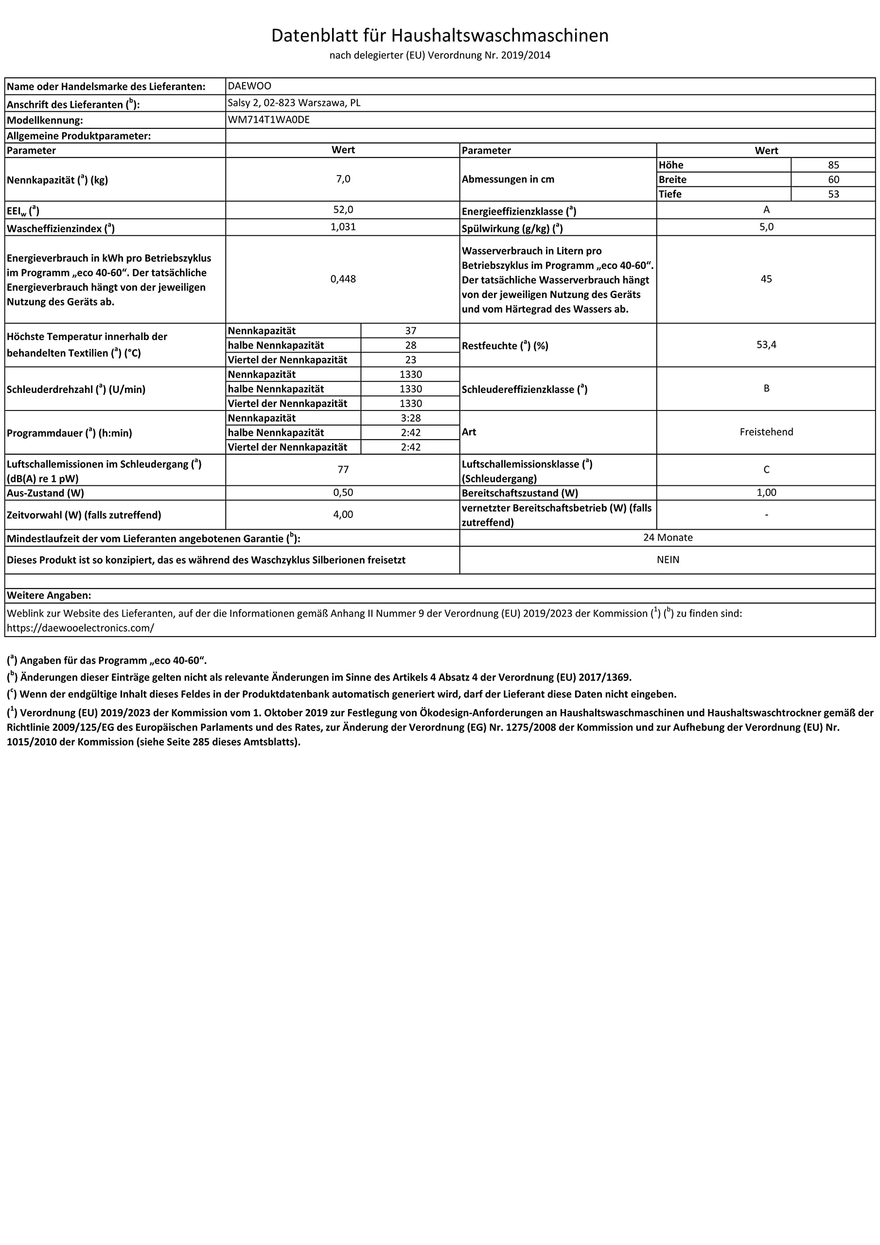 Daewoo WM714T1WA0DE Waschmaschine Frontlader, 7 kg, 1400 U/min/Advanced Inverter Motor, 15 Programme inkl. 15 min Kurzprogramm, AquaStop, Weiß - Image 7
