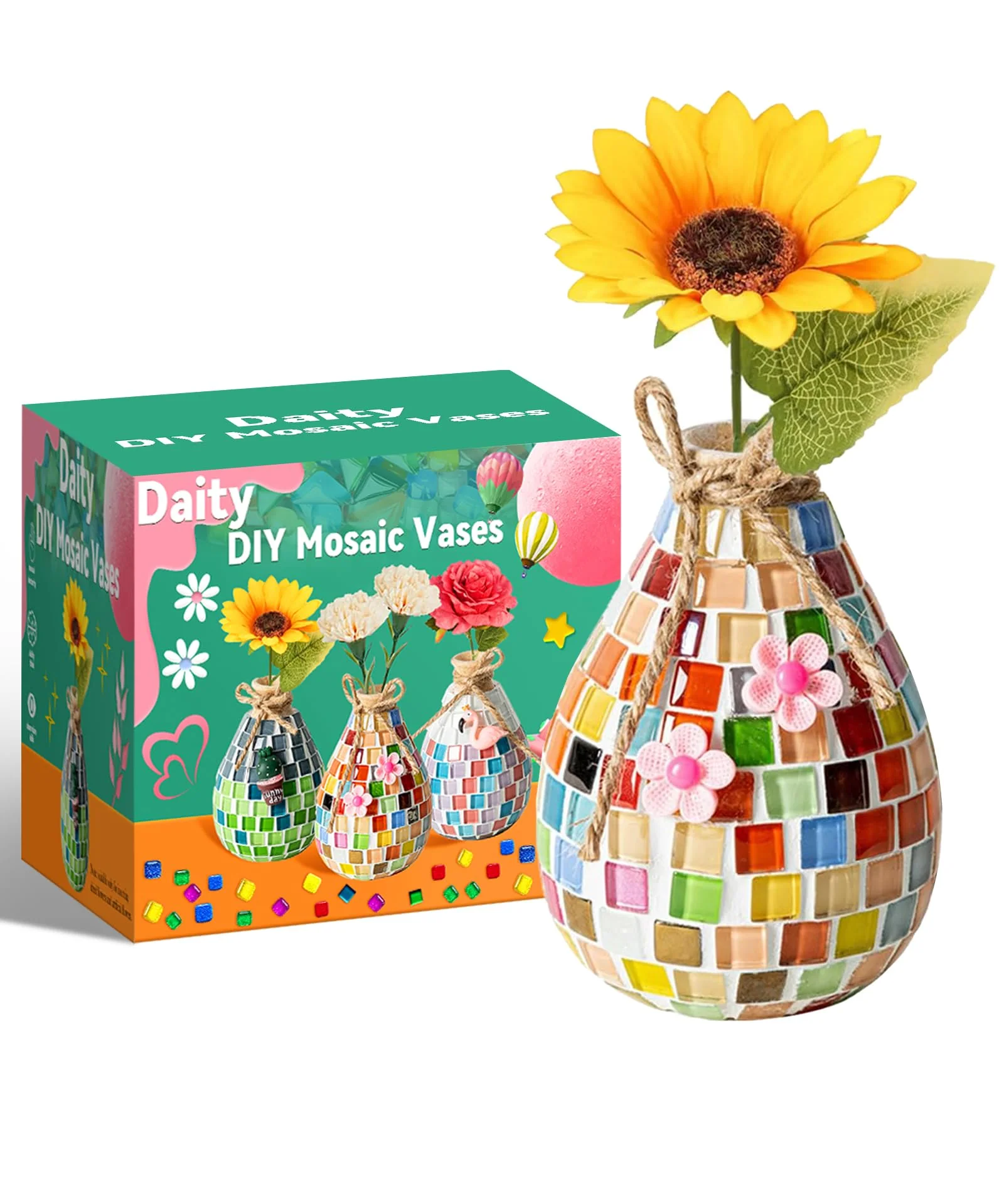 Daity Mosaik bastelset Kinder 7 8 6 10 9 11 Jahre Geschenk Mädchen 6-12 Jahre Mosaik Bastelset Erwachsene Geburtstagsgeschenke für Mädchen 6-12 Jahre Basteln Kleine Mosaikvase für kinder Erwachsene