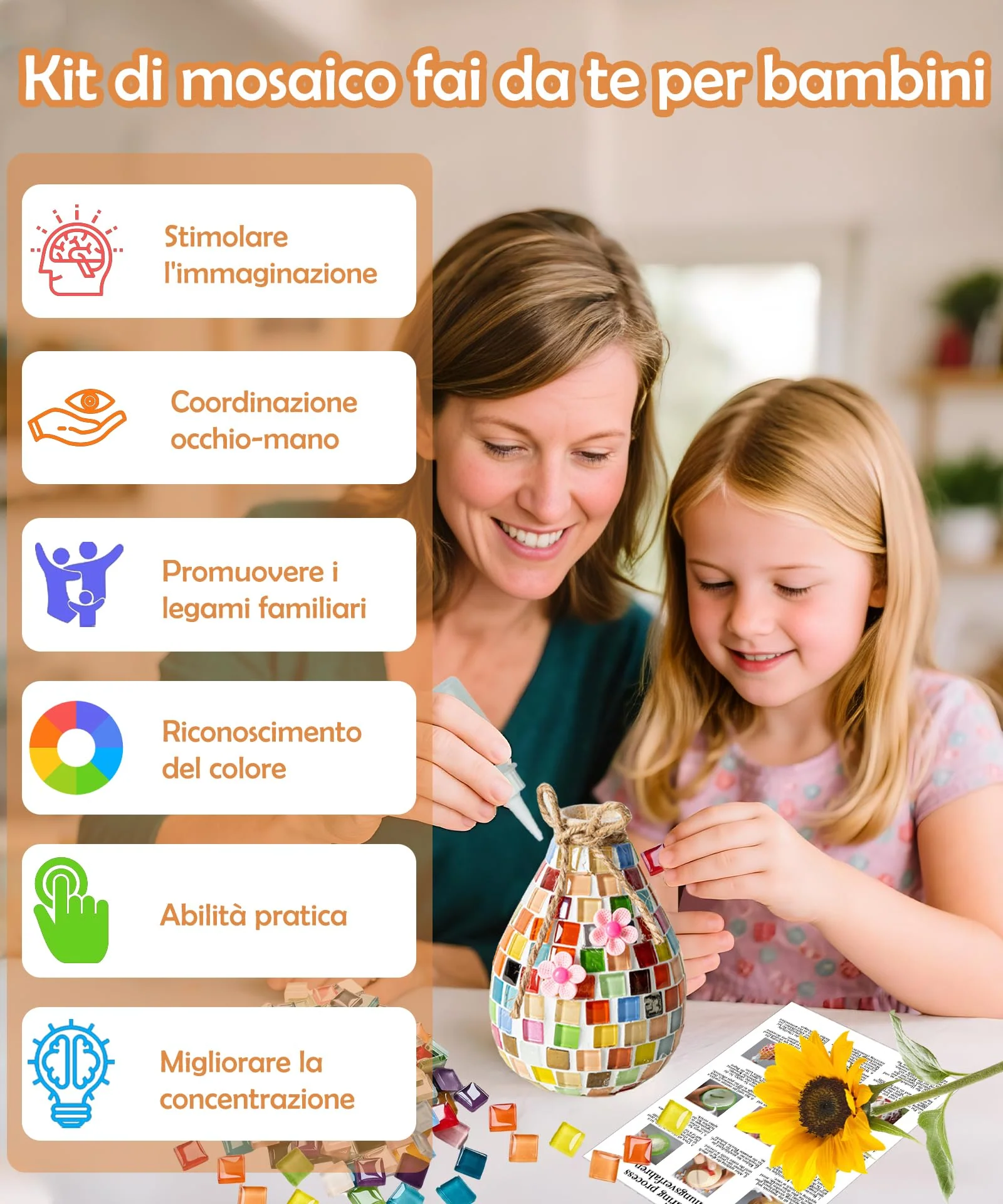 Daity Mosaik bastelset Kinder 7 8 6 10 9 11 Jahre Geschenk Mädchen 6-12 Jahre Mosaik Bastelset Erwachsene Geburtstagsgeschenke für Mädchen 6-12 Jahre Basteln Kleine Mosaikvase für kinder Erwachsene - Image 6