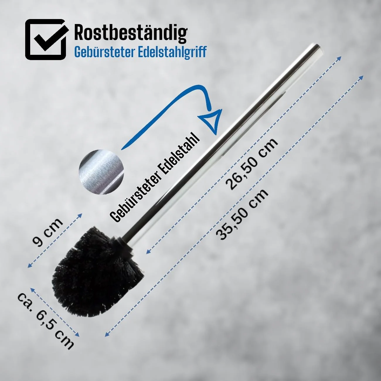 Daloual - 3 x Ersatz WC-Bürstenkopf Schwarz Ø ca. 6,5 cm + 1 x Edelstahl-Griff 26,5 cm - Toiletten-Bürste - Klo-Bürste - WC-Besen - austauschbar - modernes Design - hochwertig - langlebig - Image 4