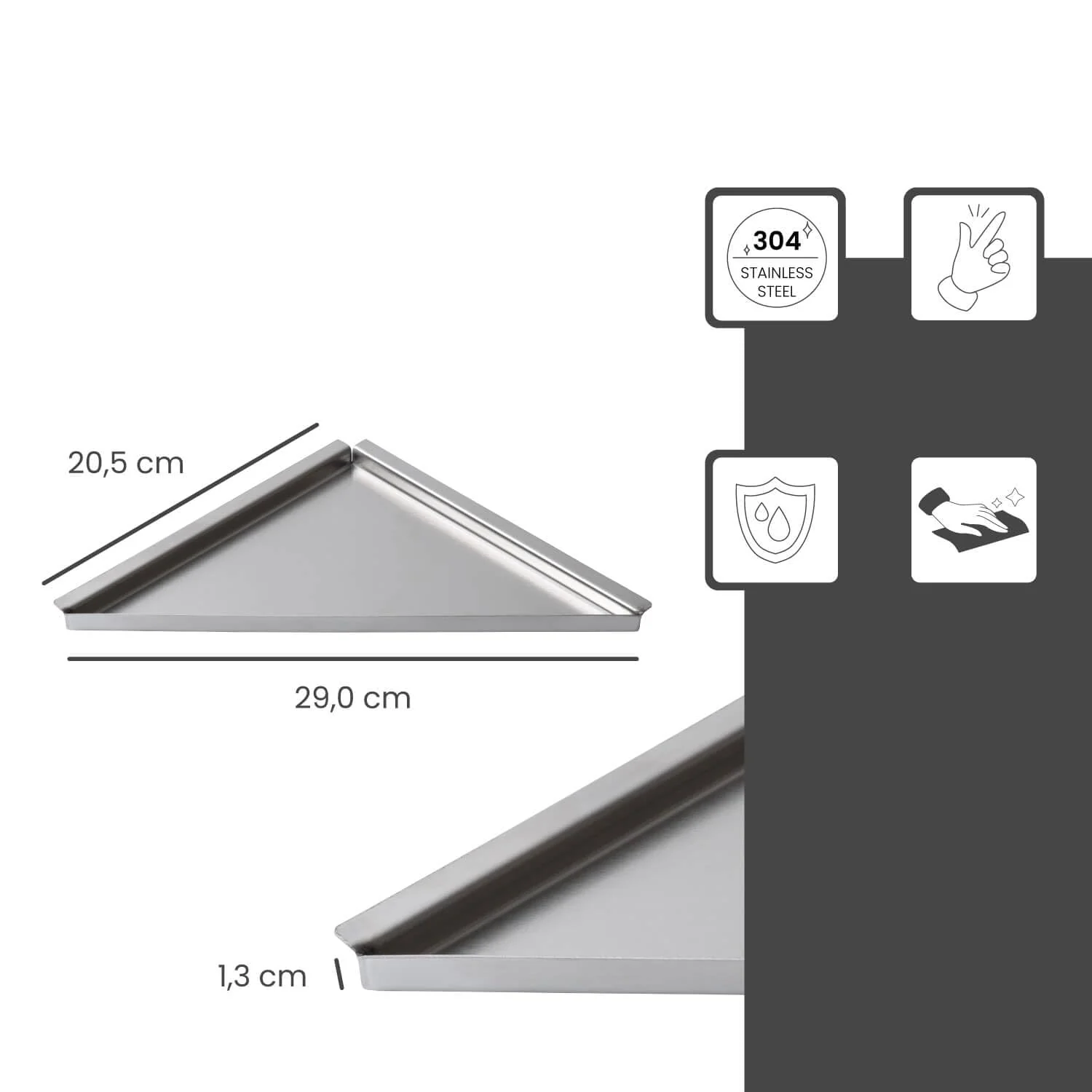 Dalsys Befliesbare Duschablage ohne Bohren 205mm x 205mm Silber Duschregal Ecke nachträglich einbaubar, Edelstahl korrosionsbeständig - Image 5