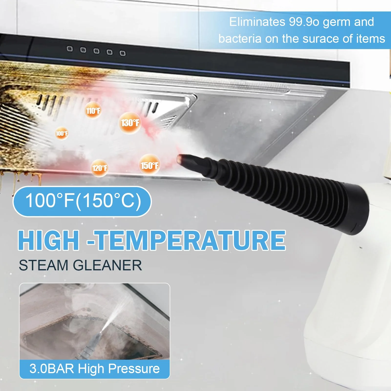 Dampfreiniger, 1000W Dampfreiniger Boden mit 11 Zubehör, Dampfreiniger Handgerät Für Böden Polstermöbel Fugen und Autos, Entfernt Schmutz und Fett - Image 7