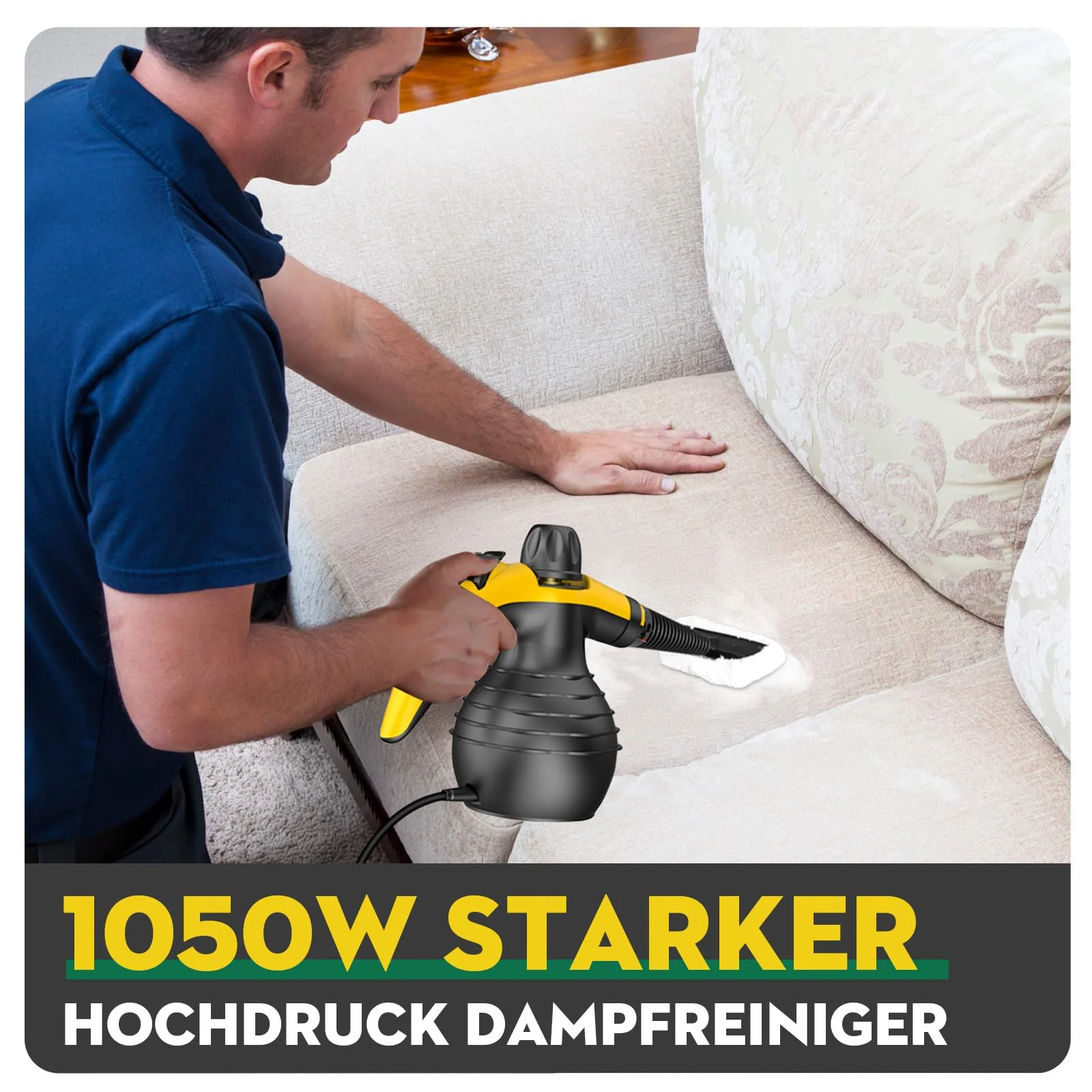 Dampfreiniger, 1050W Hochleistung Dampfreiniger Handgerät, Mit 9 speziellen Fleckenentfernungszubehörteilen, Ideal für Bodenreinigung, Auto, Bad, Dusche, Polstermöbel, Fenster und Fettabreinigung - Image 3