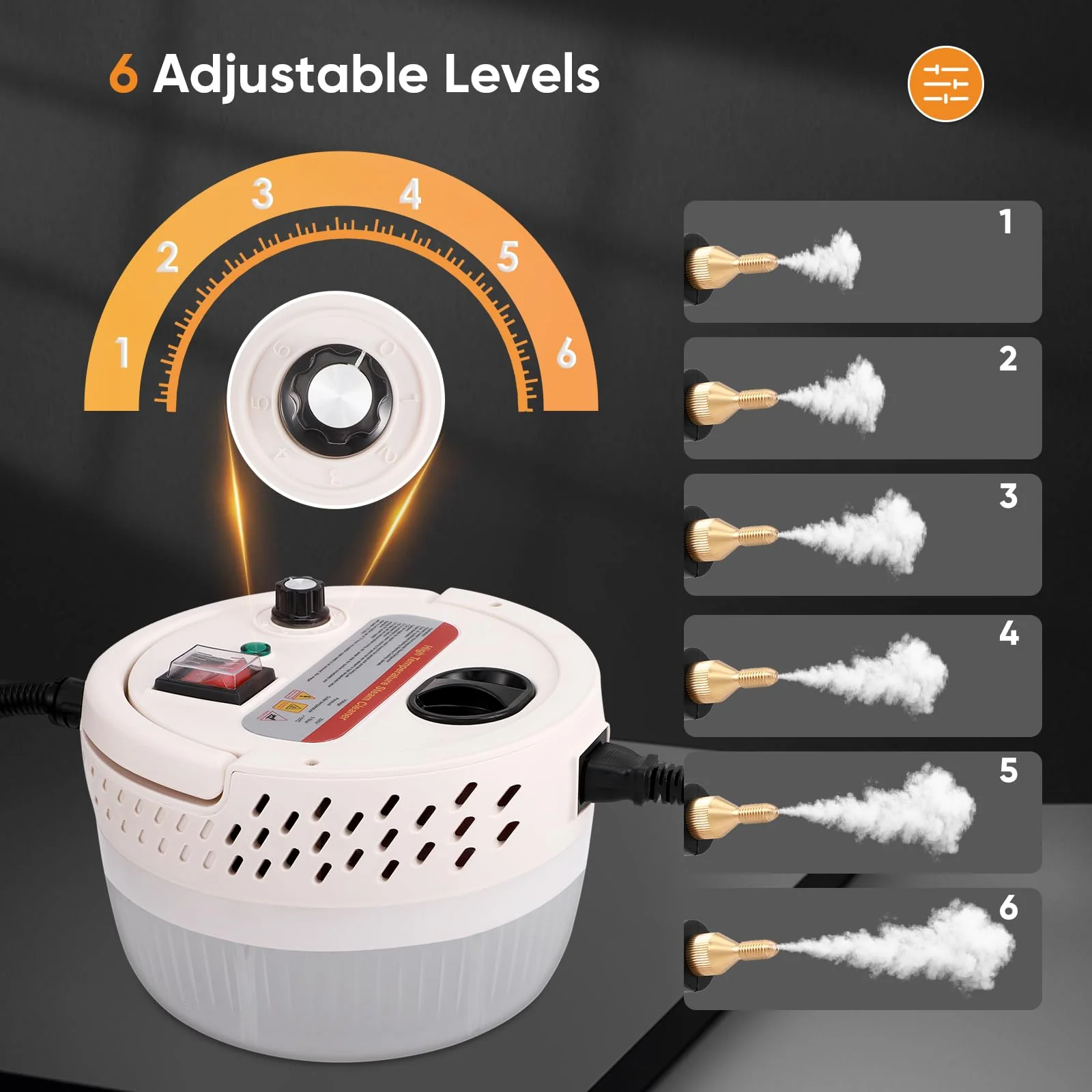 Dampfreiniger 2500W, Tragbarer Dampfreiniger Handgerät, 1400ML Großem Wassertank, mit 6 Geschwindigkeiten Einstellbar und 3 Arten von Bürstenköpfen, für Alles Küchenmöbel Boden Badezimmer Auto - Image 4