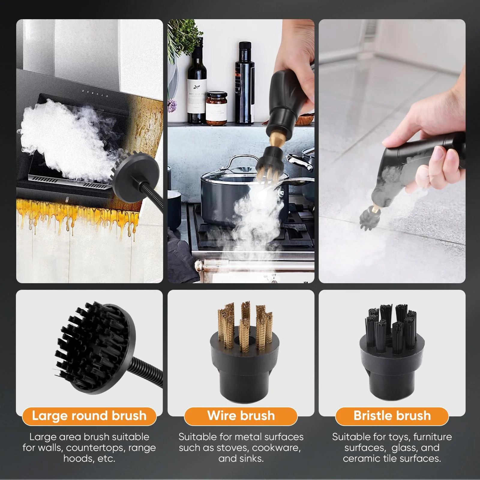 Dampfreiniger 2500W, Tragbarer Dampfreiniger Handgerät, 1400ML Großem Wassertank, mit 6 Geschwindigkeiten Einstellbar und 3 Arten von Bürstenköpfen, für Alles Küchenmöbel Boden Badezimmer Auto - Image 5