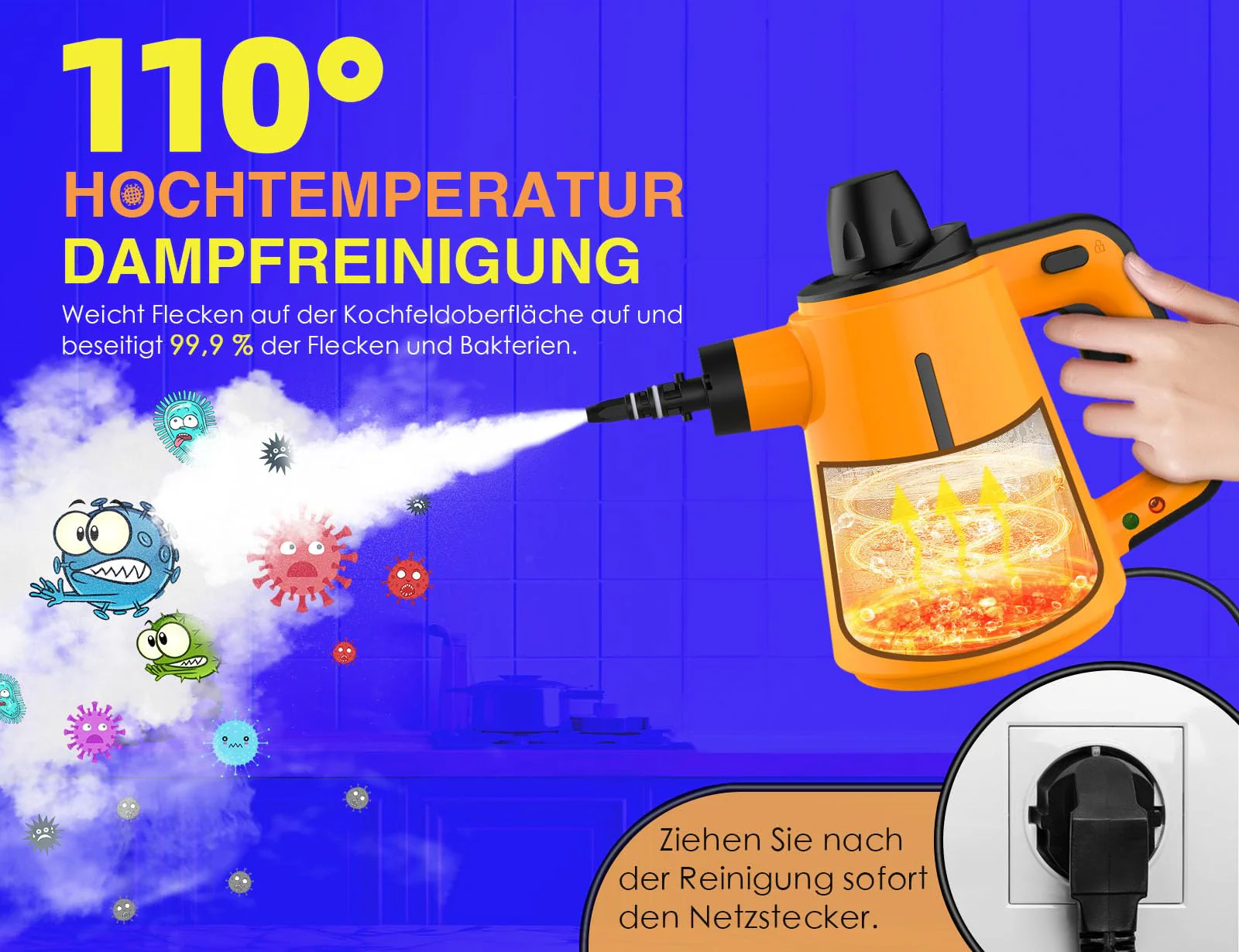 Dampfreiniger, Dampfreiniger Boden mit 10 Zubehörteilen, 3,5 Bar Dampfdruck 380 ml 1050W – Dampfreiniger Handgerät Für Böden Polstermöbel Fugen und Autos, Entfernt Schmutz und Fett - Image 6