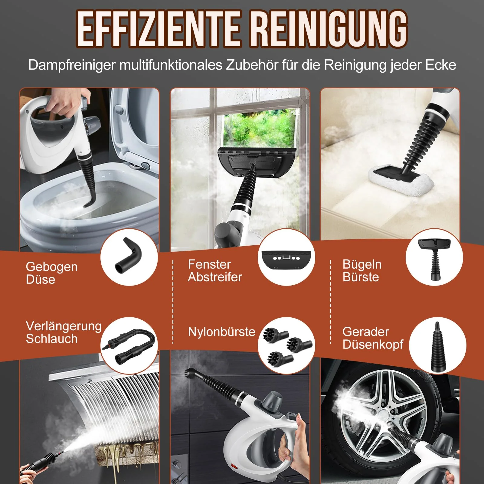 Dampfreiniger, Dampfreiniger Handgerät mit 11 Zubehör, 3,2 bar Dampfdruck 1050W Dampfreiniger für alles Boden, Chemikalienfreier Dampfreiniger Polstermöbel für Haushalte mit Kindern und Haustieren - Image 4
