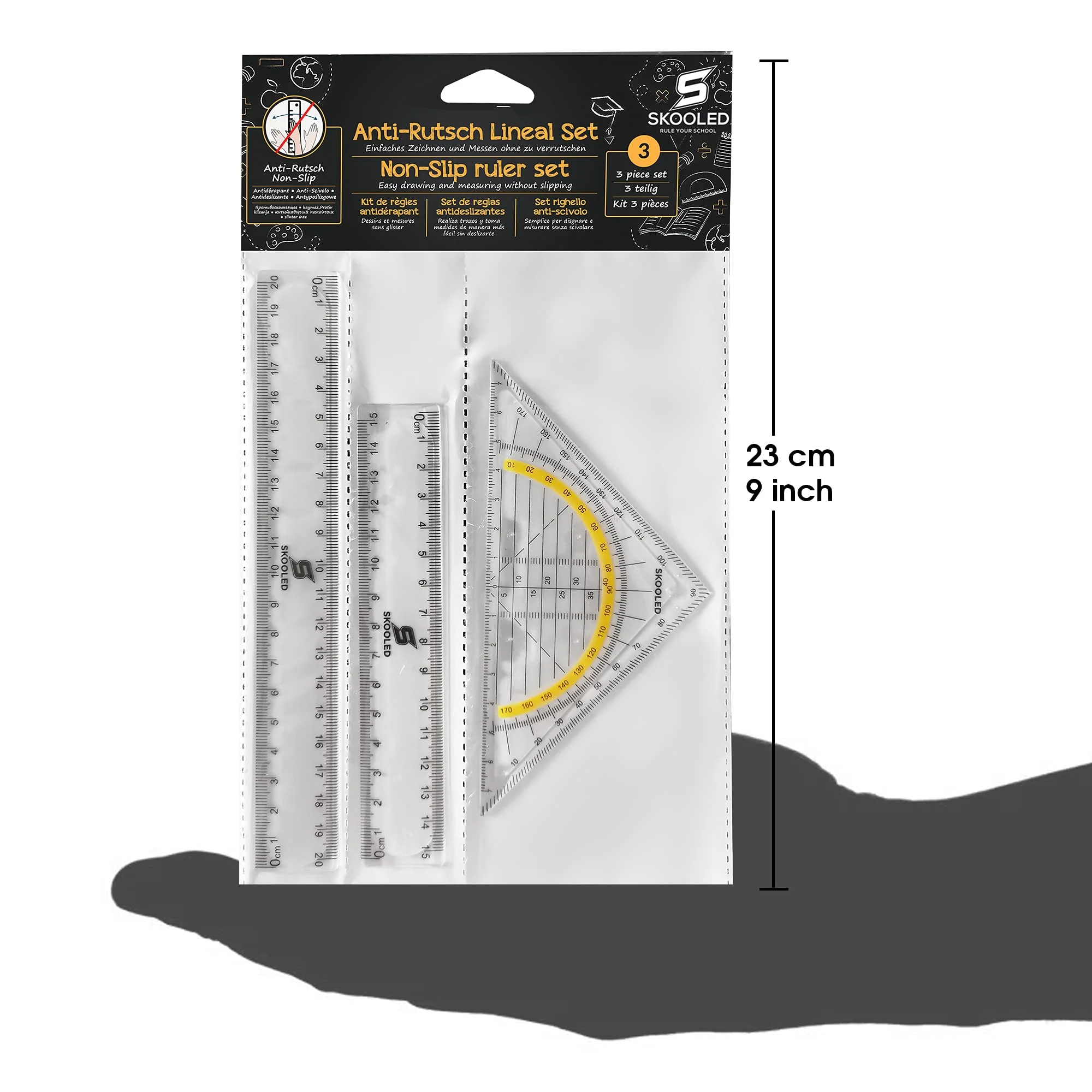 Das AntiRutsch Lineal und Geodreieck 3 in 1 Set rutschfestes Set zum sicheren und einfachen Zeichnen und Messen - Image 2