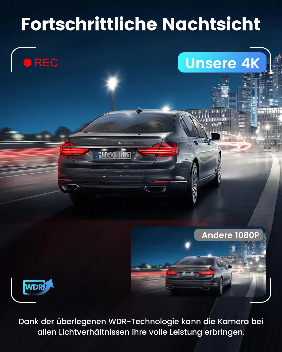 Dashcam Auto 4K+1080P SIGRILL Dashcam Auto Vorne Hinten, WiFi Dash Cam APP Steuerung, kostenlose 64-GB-Karte, Ultra Nachtsicht Daschcam, 24H Parkmodus, G-Sensor, Loop-Aufnahme, Max 256GB - Image 6