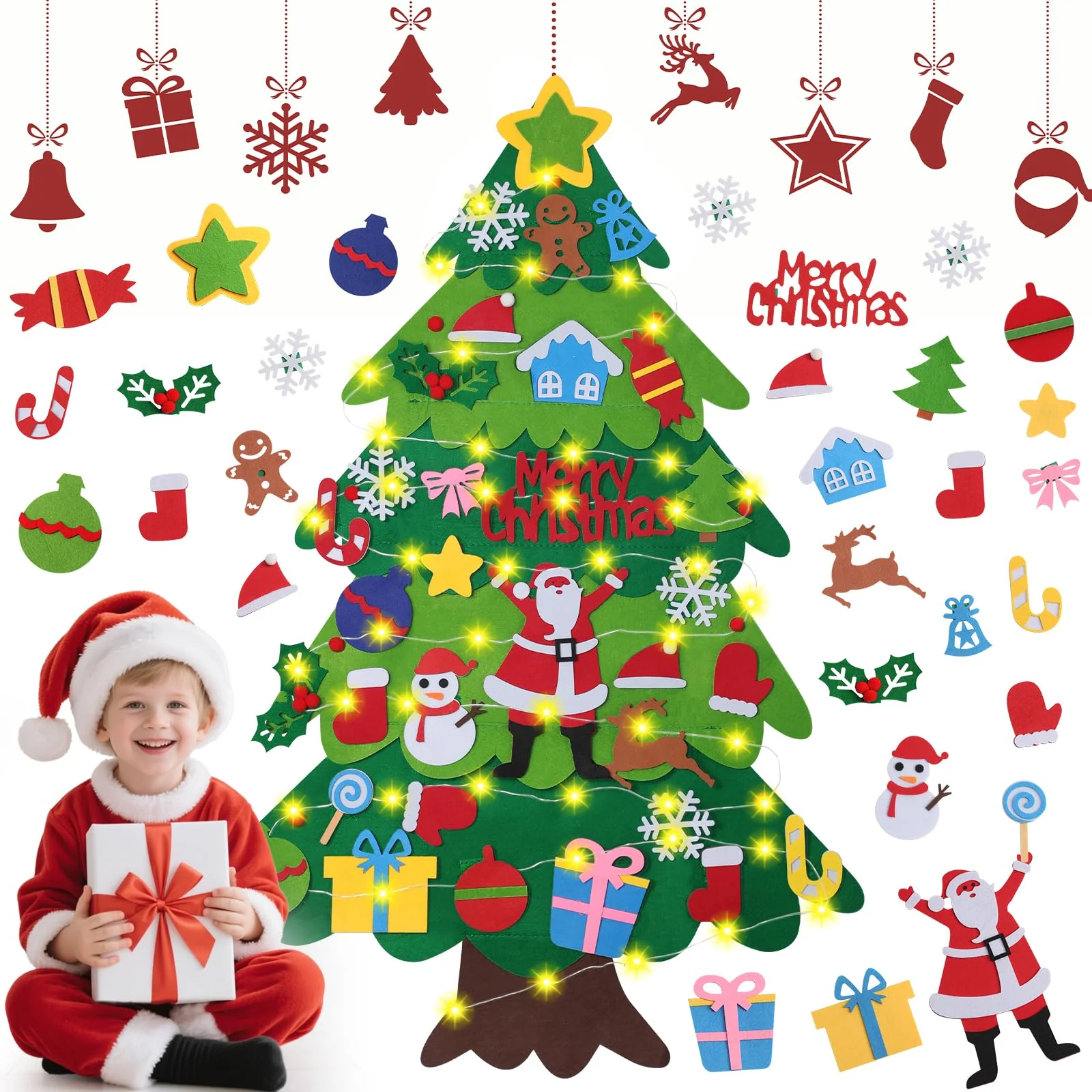 DazSpirit Weihnachtsbaum, 3.28Ft DIY Filz Deko Weihnachtsbaum, Tannenbaum Zum Schmücken Mit 32 Abnehmbaren Hängenden Ornamenten, Weihnachtsbaum Für Home/Tür/Wand Dekor