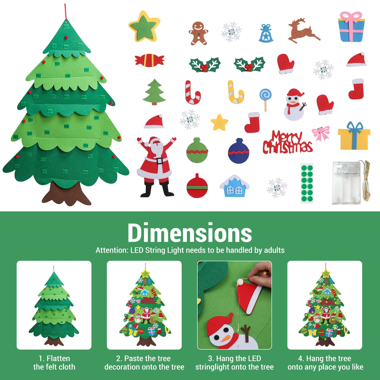 DazSpirit Weihnachtsbaum, 3.28Ft DIY Filz Deko Weihnachtsbaum, Tannenbaum Zum Schmücken Mit 32 Abnehmbaren Hängenden Ornamenten, Weihnachtsbaum Für Home/Tür/Wand Dekor - Image 5