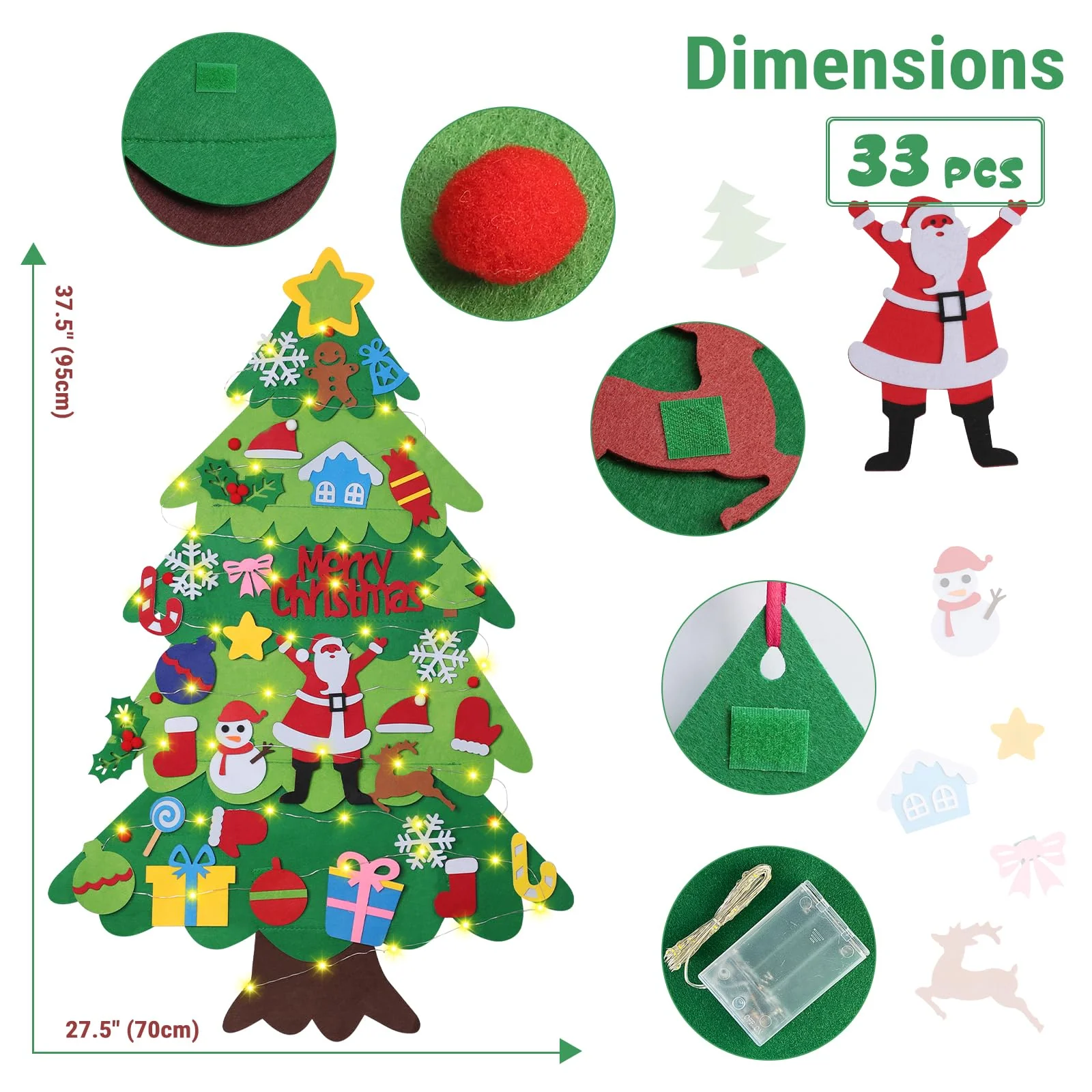 DazSpirit Weihnachtsbaum, 3.28Ft DIY Filz Deko Weihnachtsbaum, Tannenbaum Zum Schmücken Mit 32 Abnehmbaren Hängenden Ornamenten, Weihnachtsbaum Für Home/Tür/Wand Dekor - Image 6