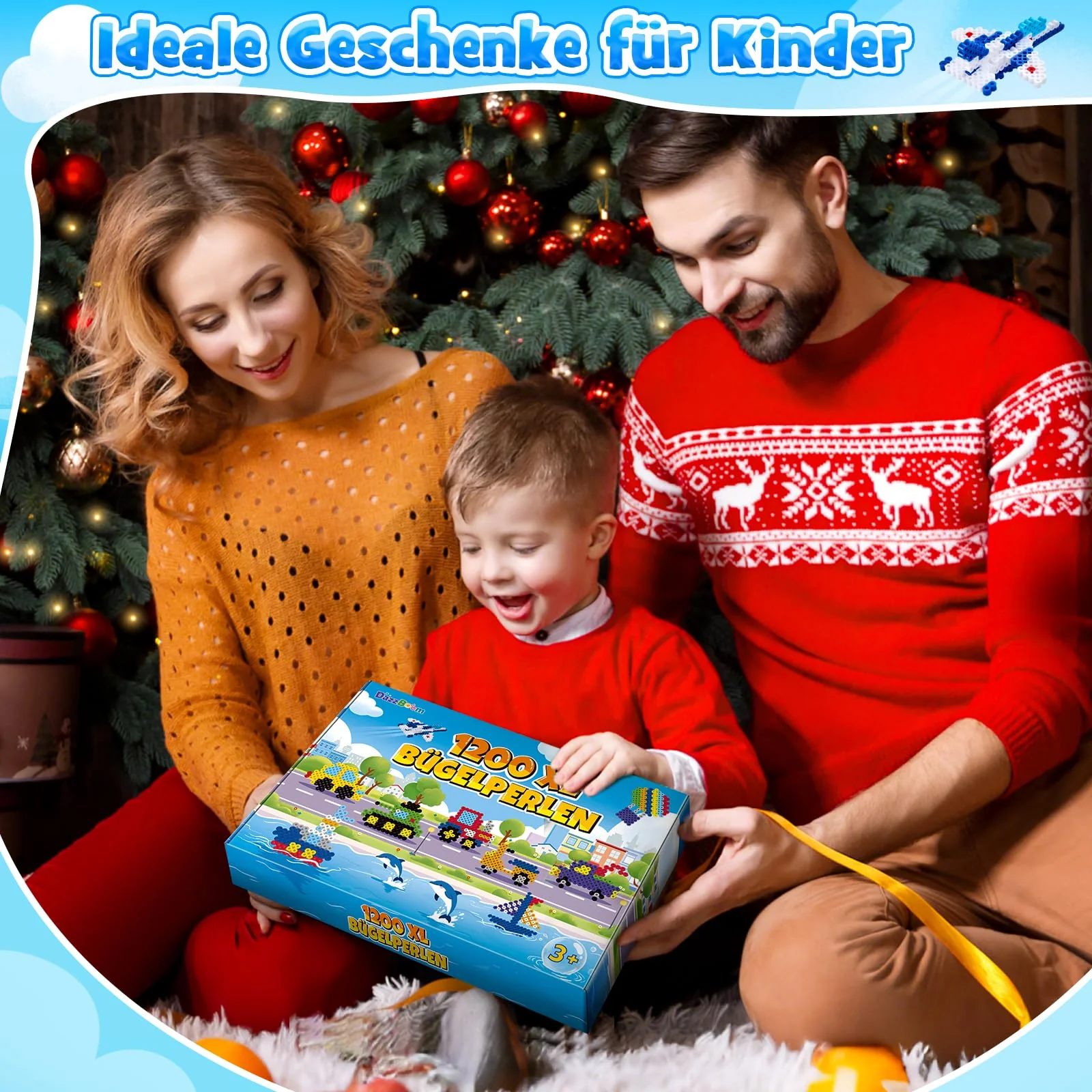 DazzBoom Große 10mm Bügelperlen Fahrzeuge Set, 1200 Stück XL Steckperlen mit Platten, 12 Muster und Bügelpapier, 11 Bunte Farben XL Bügelperlen, Kreatives Perlenset für Kinder ab 3 Jahren - Image 2