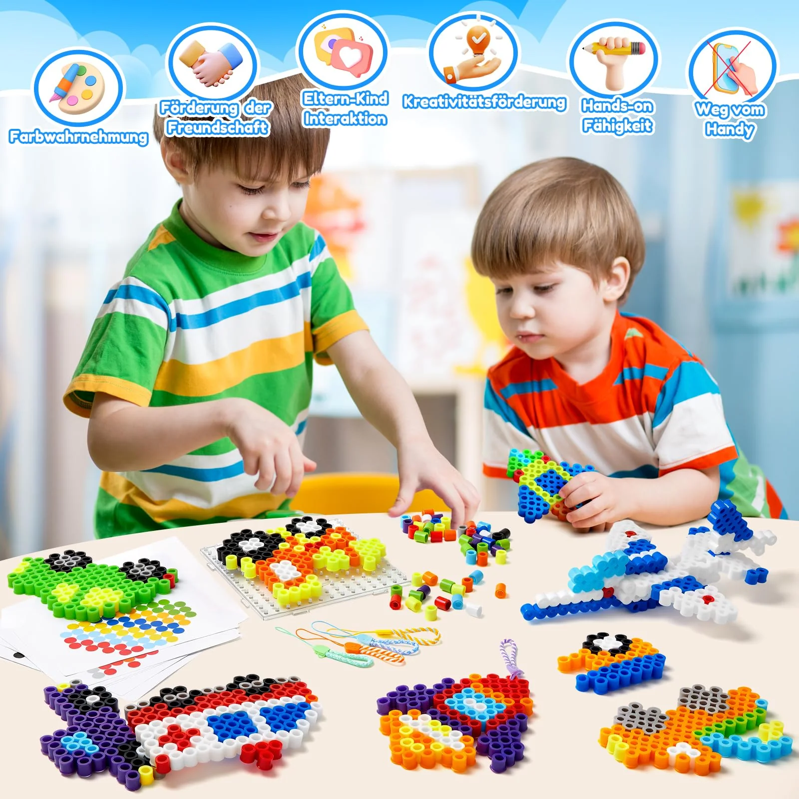 DazzBoom Große 10mm Bügelperlen Fahrzeuge Set, 1200 Stück XL Steckperlen mit Platten, 12 Muster und Bügelpapier, 11 Bunte Farben XL Bügelperlen, Kreatives Perlenset für Kinder ab 3 Jahren - Image 4