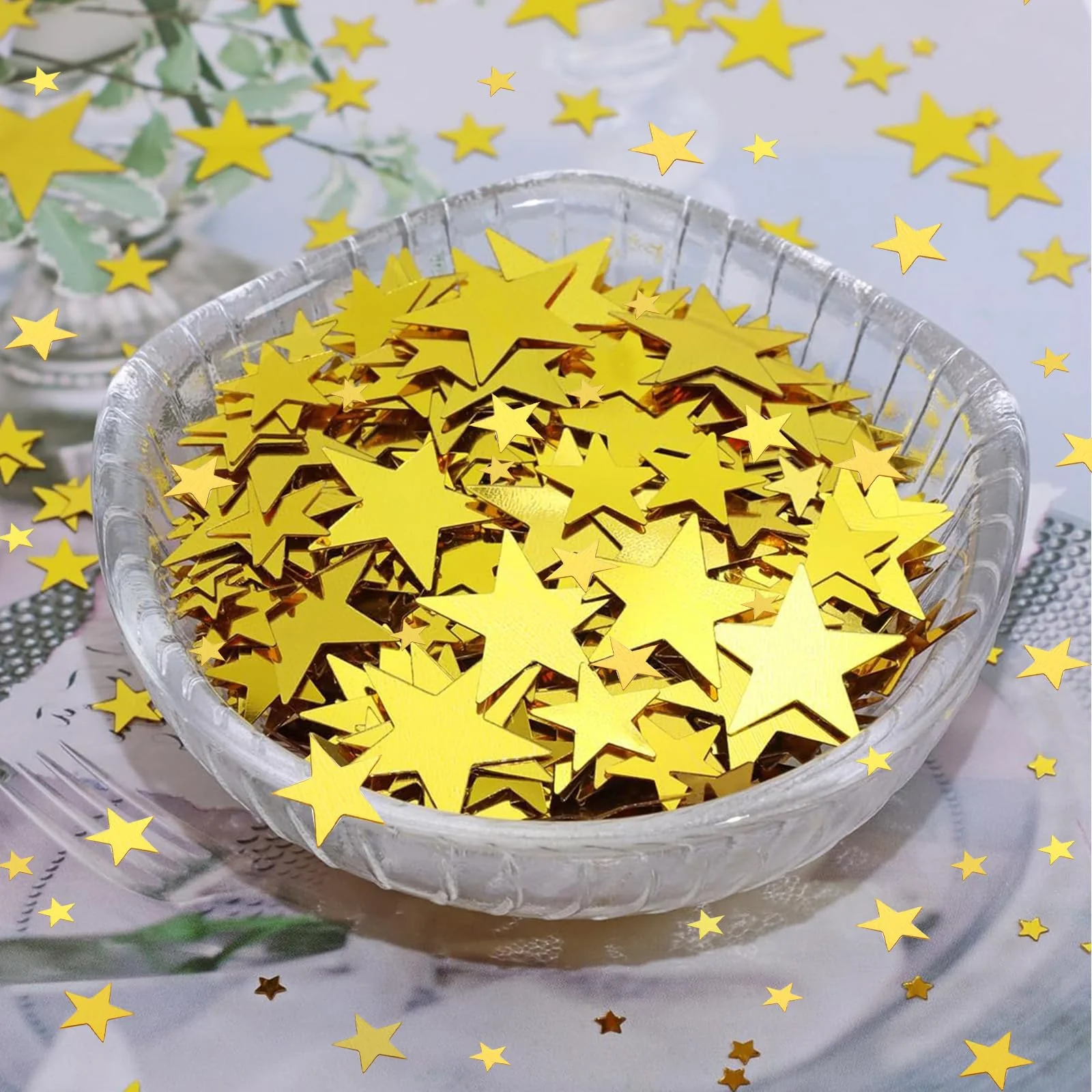 DazzJoy 6000 Stk Glitzer Streudeko Sterne Konfetti Weihnachten,4 Größen Sterne Deko Gold,Weihnachtskonfetti Deko Sterne,Goldene Glitzersterne Streudeko Silvester,Pailletten Stern Tischdeko Streusterne - Image 4