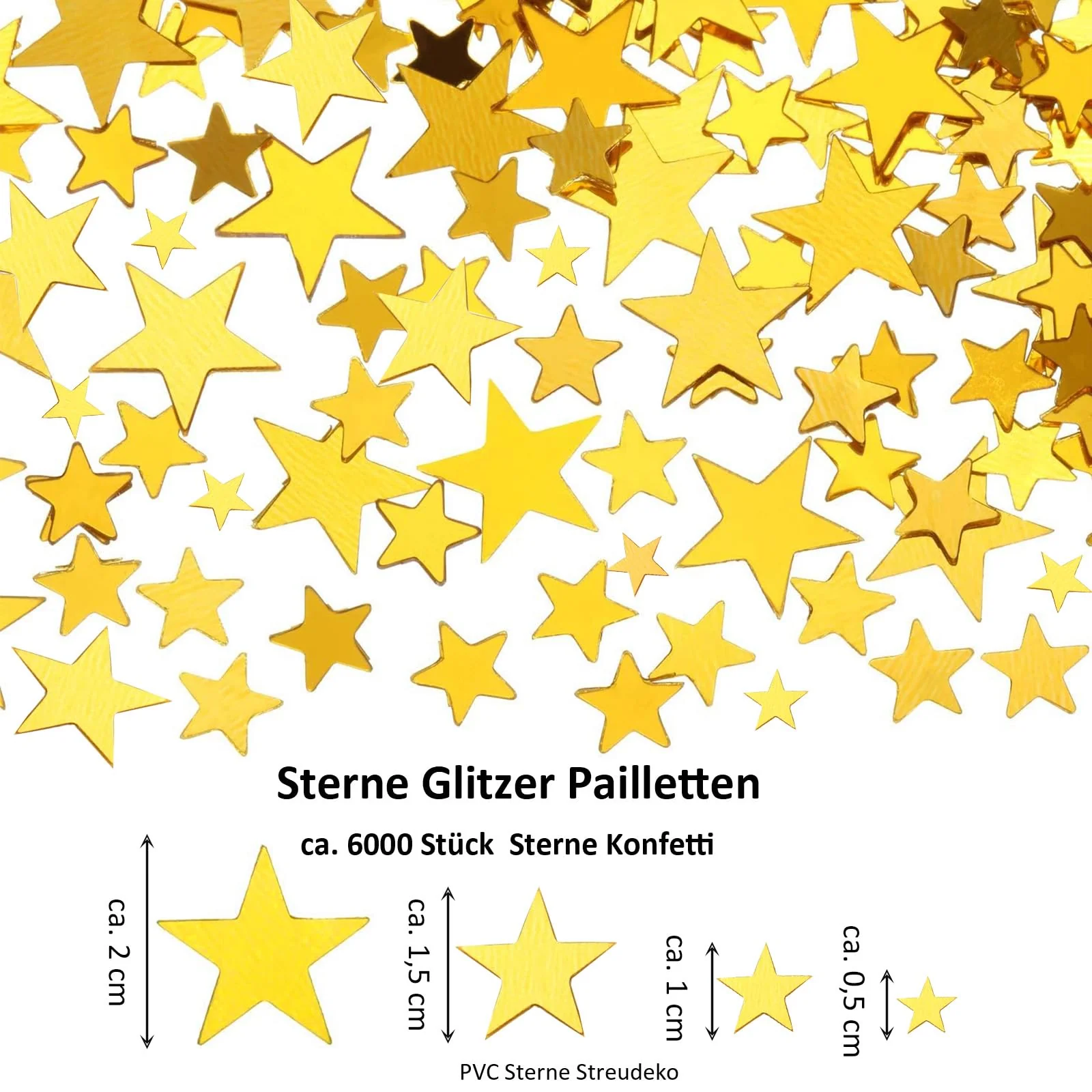 DazzJoy 6000 Stk Glitzer Streudeko Sterne Konfetti Weihnachten,4 Größen Sterne Deko Gold,Weihnachtskonfetti Deko Sterne,Goldene Glitzersterne Streudeko Silvester,Pailletten Stern Tischdeko Streusterne - Image 7