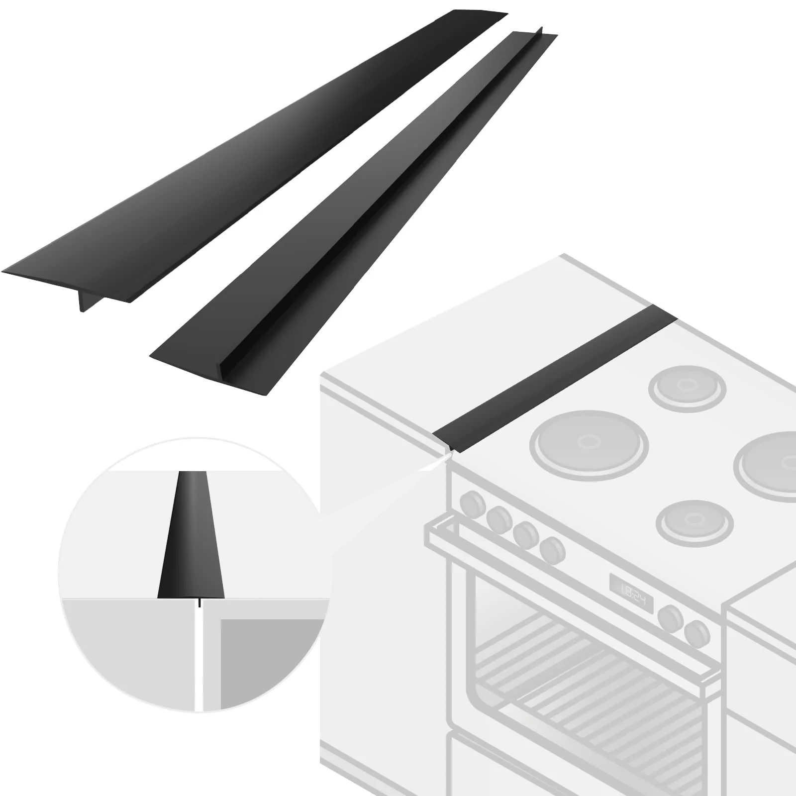 ddLUCK 2 Stück Silikon-Ofen Spaltabdeckung, 63,5 cm lang, Spaltfüller, langer Spaltfüller, Dichtet verschüttete Flüssigkeiten zwischen Theke, Herd, Backofen, Waschmaschine und Küchengeräten (Schwarz) - Image 7