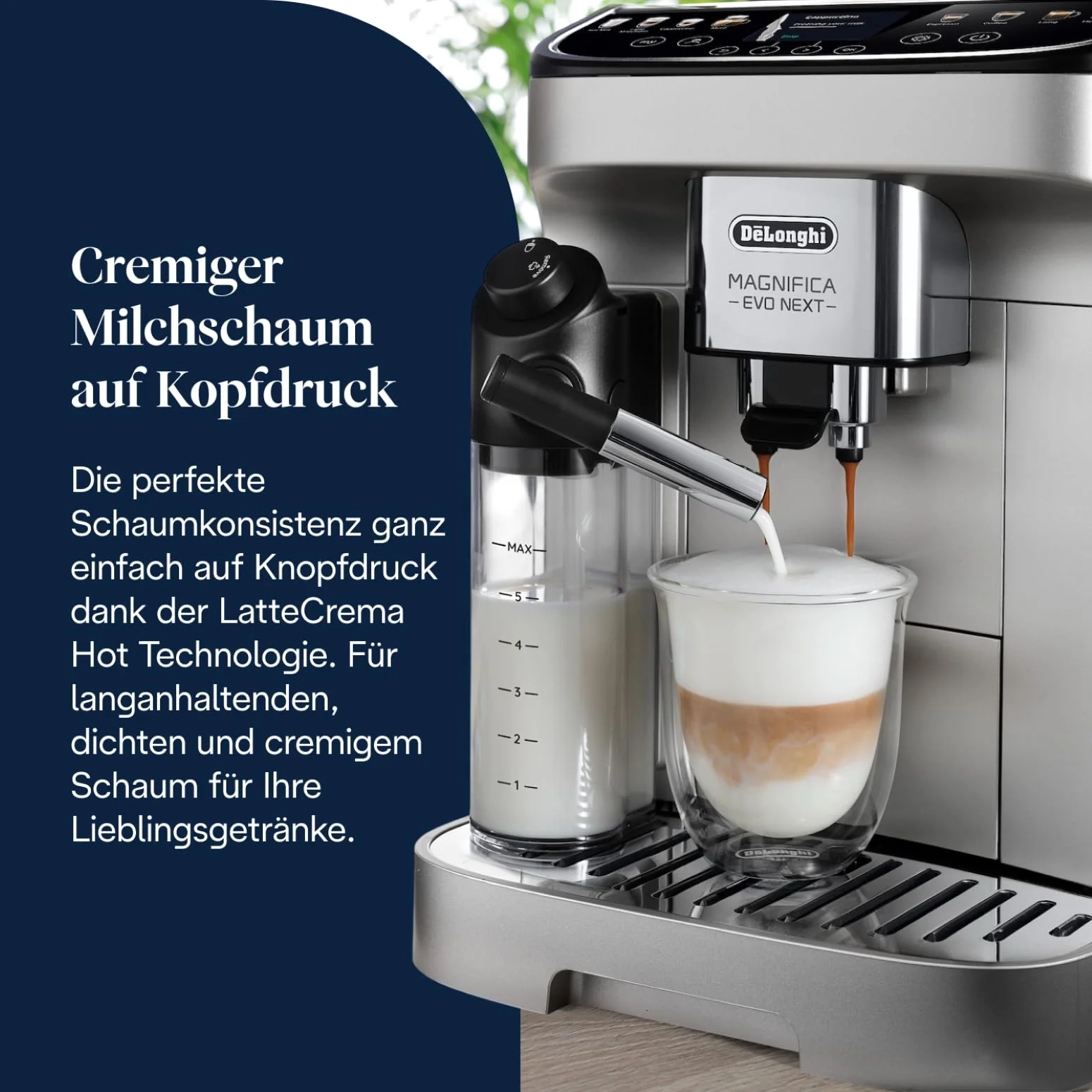 De’Longhi Magnifica Evo Next - Perfetto Kaffeevollautomat mit LatteCrema-Milchaufschäumer, 13 One-Touch-Getränke, Coffee- und Cappuccino Kaffeemaschine, farbiges Touch-Display, Titan (ECAM312.80.SB) - Image 5