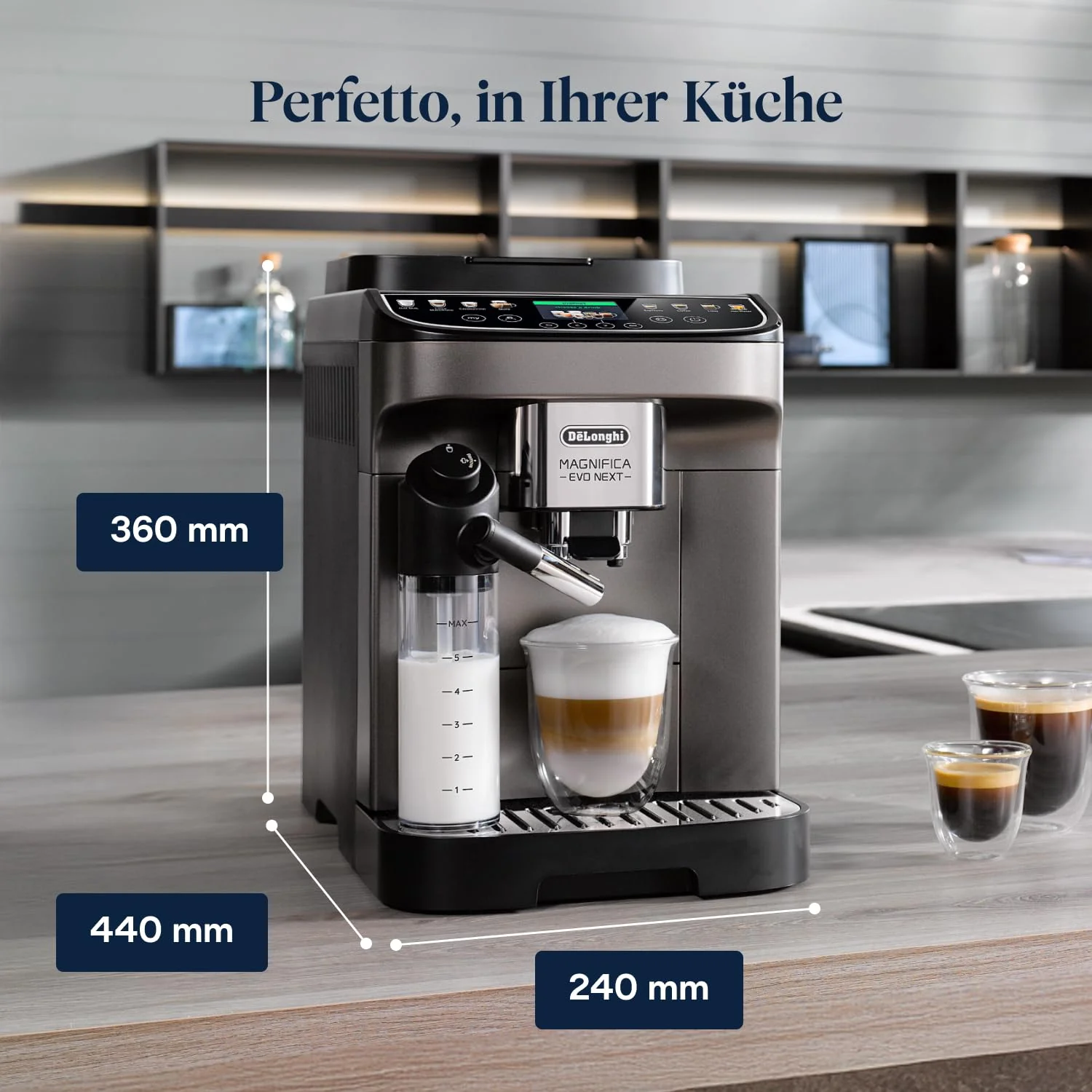 De’Longhi Magnifica Evo Next - Perfetto Kaffeevollautomat mit LatteCrema-Milchaufschäumer, 13 One-Touch-Getränke, Coffee- und Cappuccino Kaffeemaschine, farbiges Touch-Display, Titan (ECAM312.80.TB) - Image 5