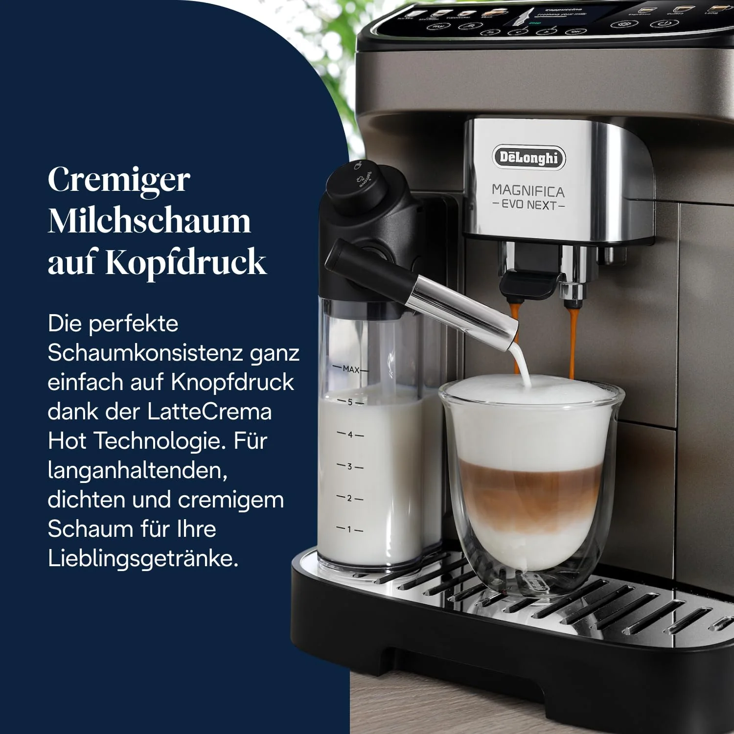 De’Longhi Magnifica Evo Next - Perfetto Kaffeevollautomat mit LatteCrema-Milchaufschäumer, 13 One-Touch-Getränke, Coffee- und Cappuccino Kaffeemaschine, farbiges Touch-Display, Titan (ECAM312.80.TB) - Image 6
