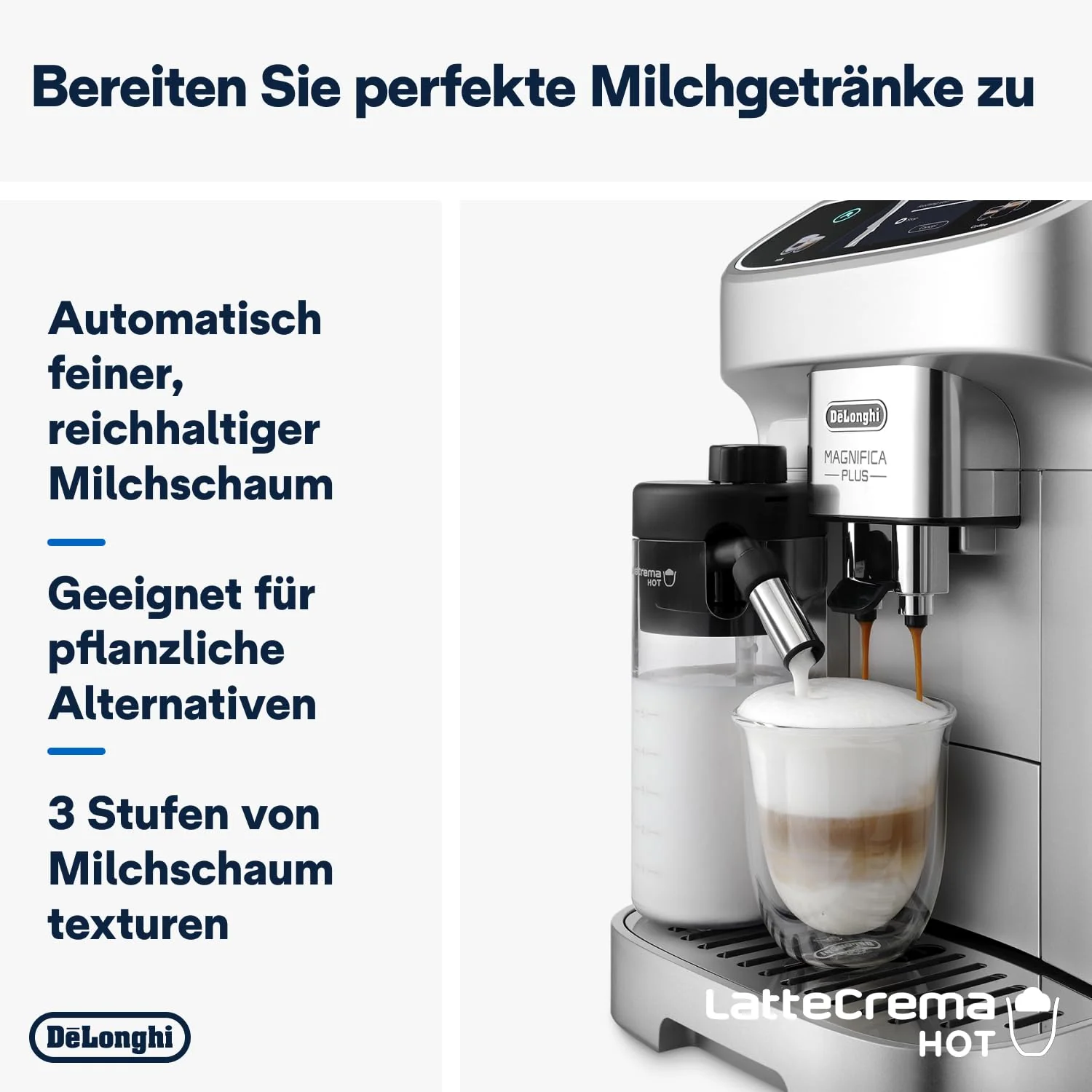 De’Longhi Magnifica Plus - Perfetto Kaffeevollautomat mit LatteCrema-Milchaufschäumer, 18 One-Touch-Getränke, farbiges Touch-Display, Silber Schwarz (ECAM322.70.SB) - Image 8