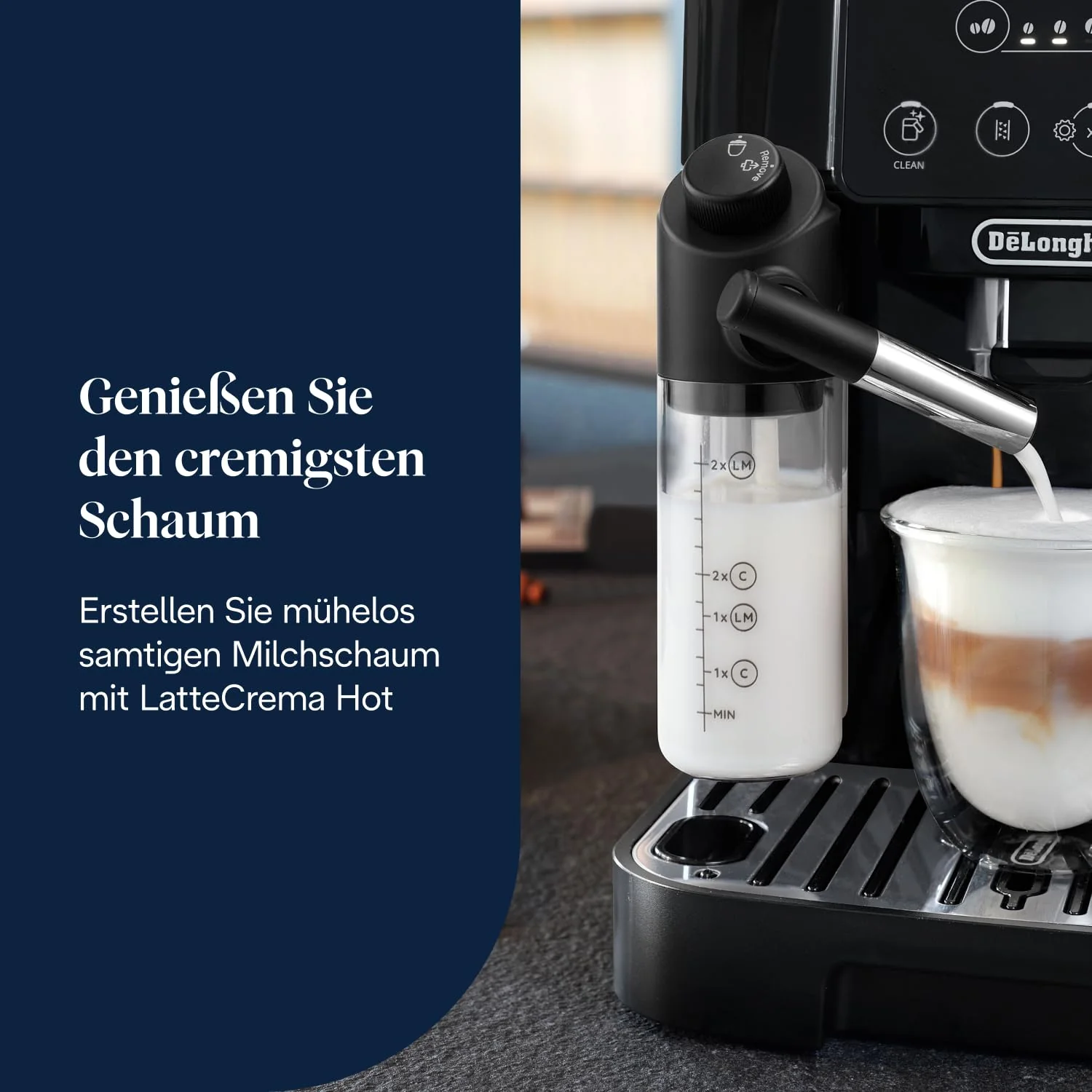 De’Longhi Magnifica Start - Perfetto Kaffeevollautomat mit LatteCrema-Milchaufschäumer, 4 One-Touch-Getränke, Cappuccino, Espresso Kaffeemaschine, Soft-Touch-Bedienfeld, Schwarz (ECAM220.91.B) - Image 5